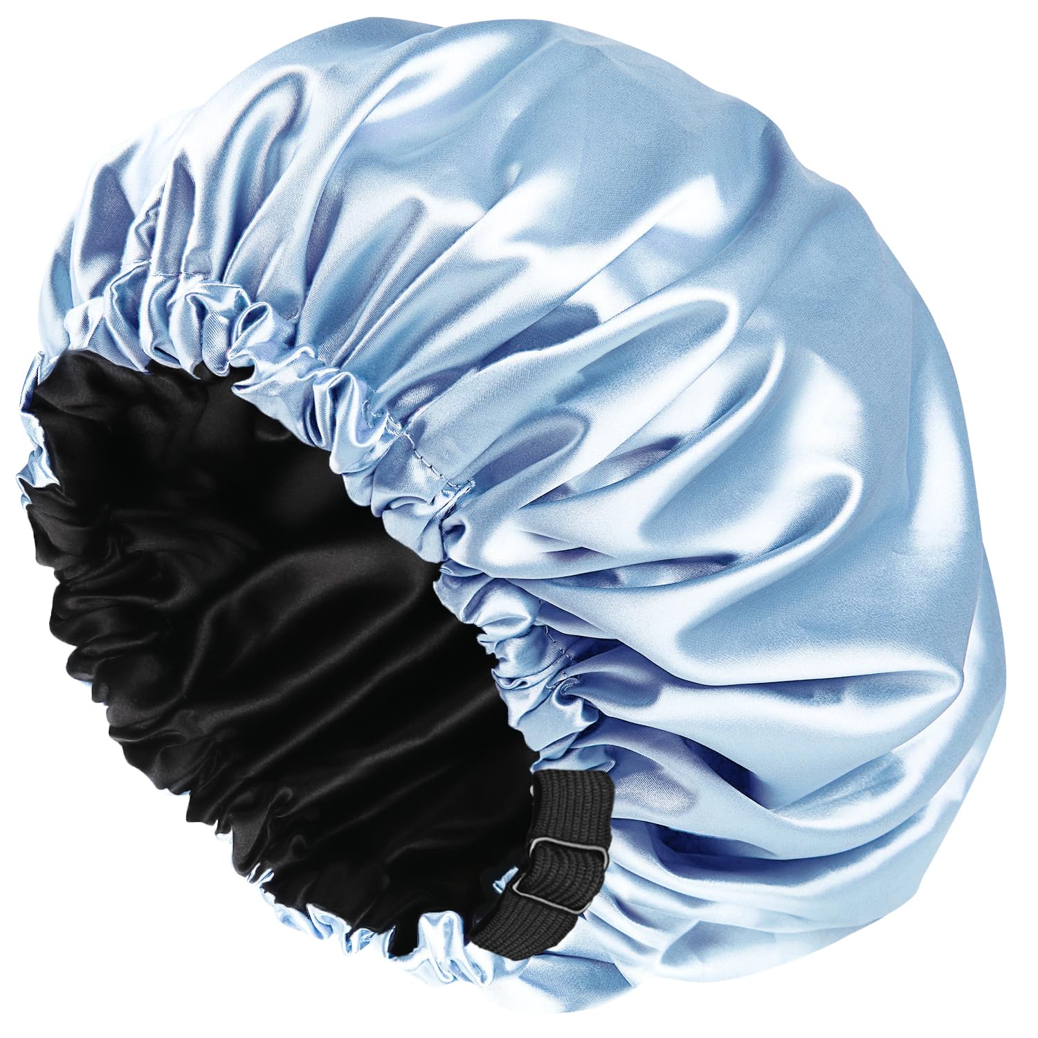 Amamba Large Lined Shower Cap,Double Layer Satin Fabric,Adjustable Size, Washable & Breathable,Waterproof,Reusable,Hair Shower C