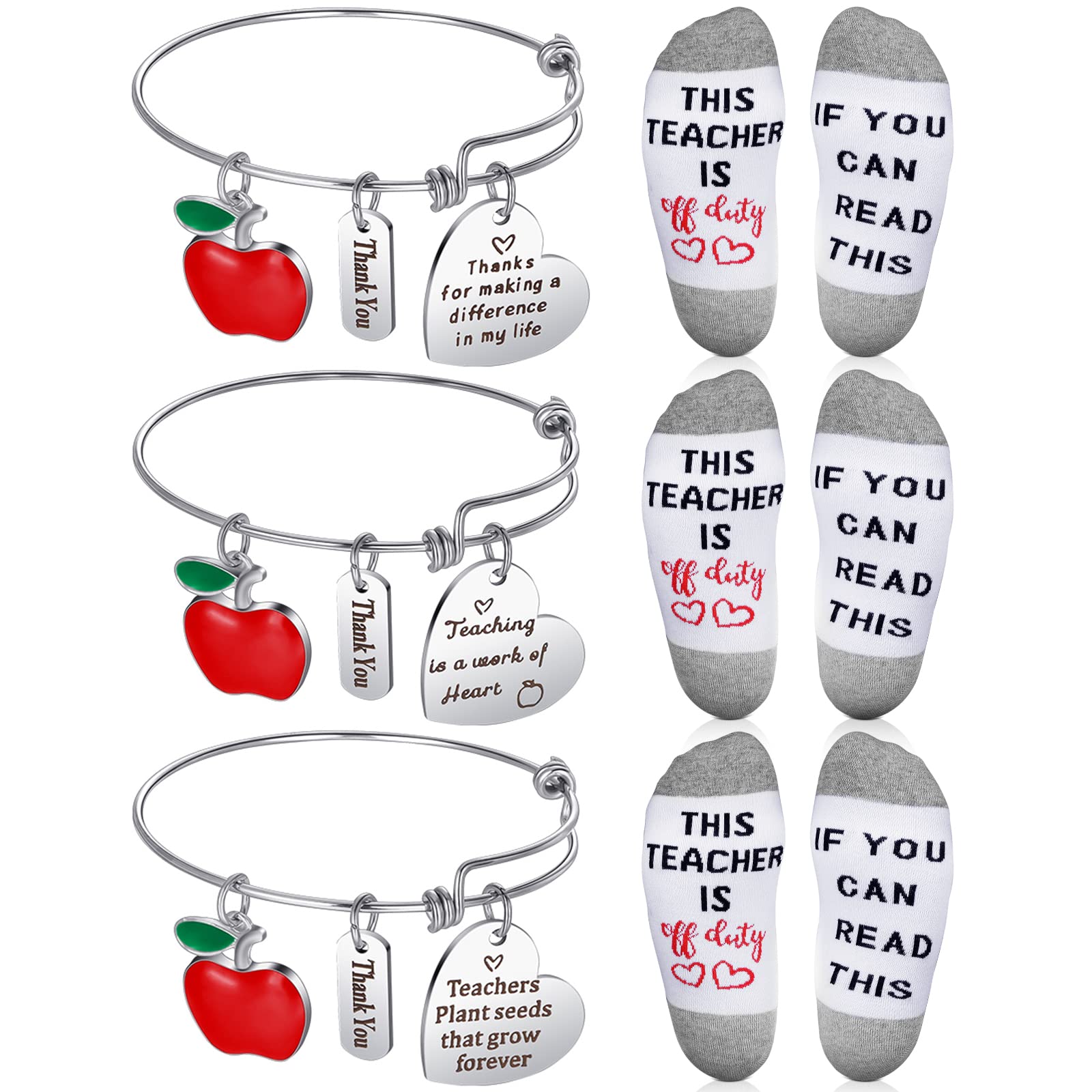 Kenning 6 Pieces Teacher Appreciation Gifts Inspirational Teacher Bracelets Teacher Funky Novelty Socks Graduation School Thank 
