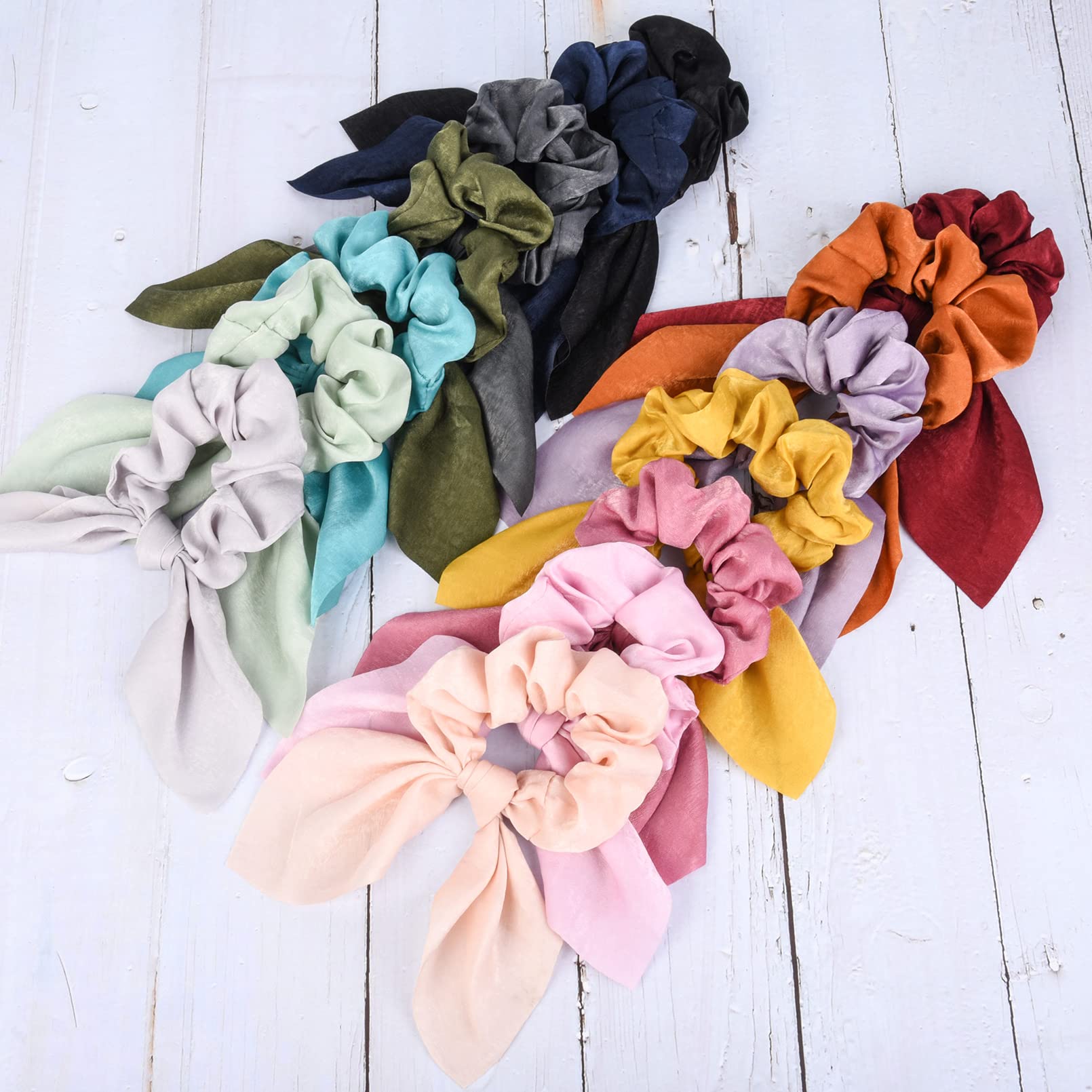 14 PCS Bow Hair Scrunchies Bunny Ears Silk Scrunchies Hair Ties Bobbles Elastic Hair Ties Ropes Ponytail Holder Hair Accessories