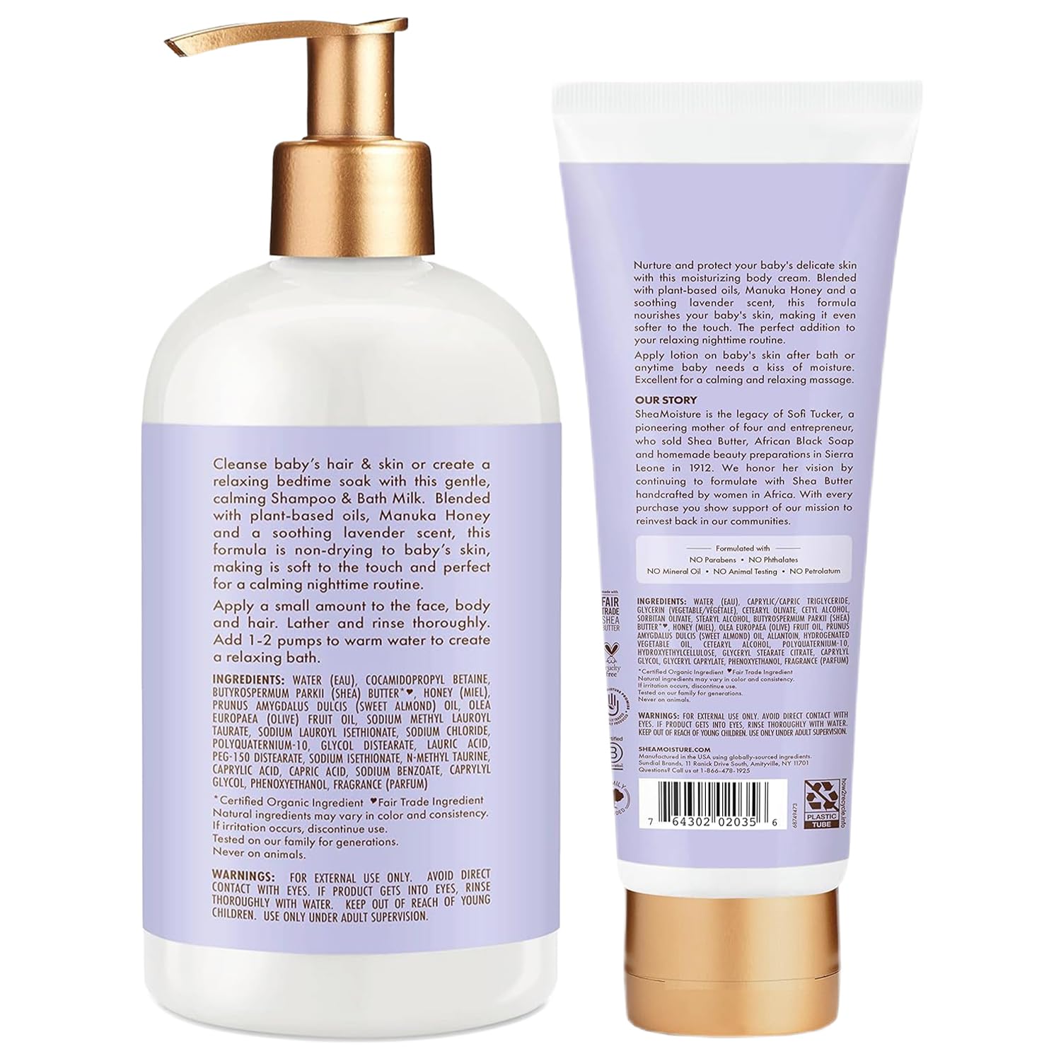 Shea Moisture Baby Care Set - Relaxing Nighttime Shampoo & Bath Milk + Nighttime Body Cream for Delicate Skin, Manuka Honey & La