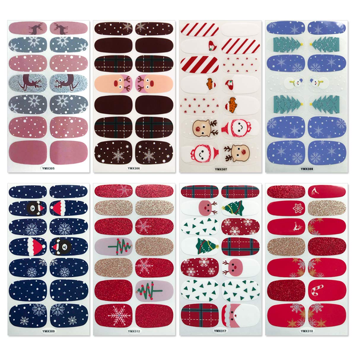 Wokoto 20 Sheets Christmas Adhesive Nail Polish Decals Strips With 1Pc Nail File Holiday Pack Nail Wraps Stickers Manicure Kit
