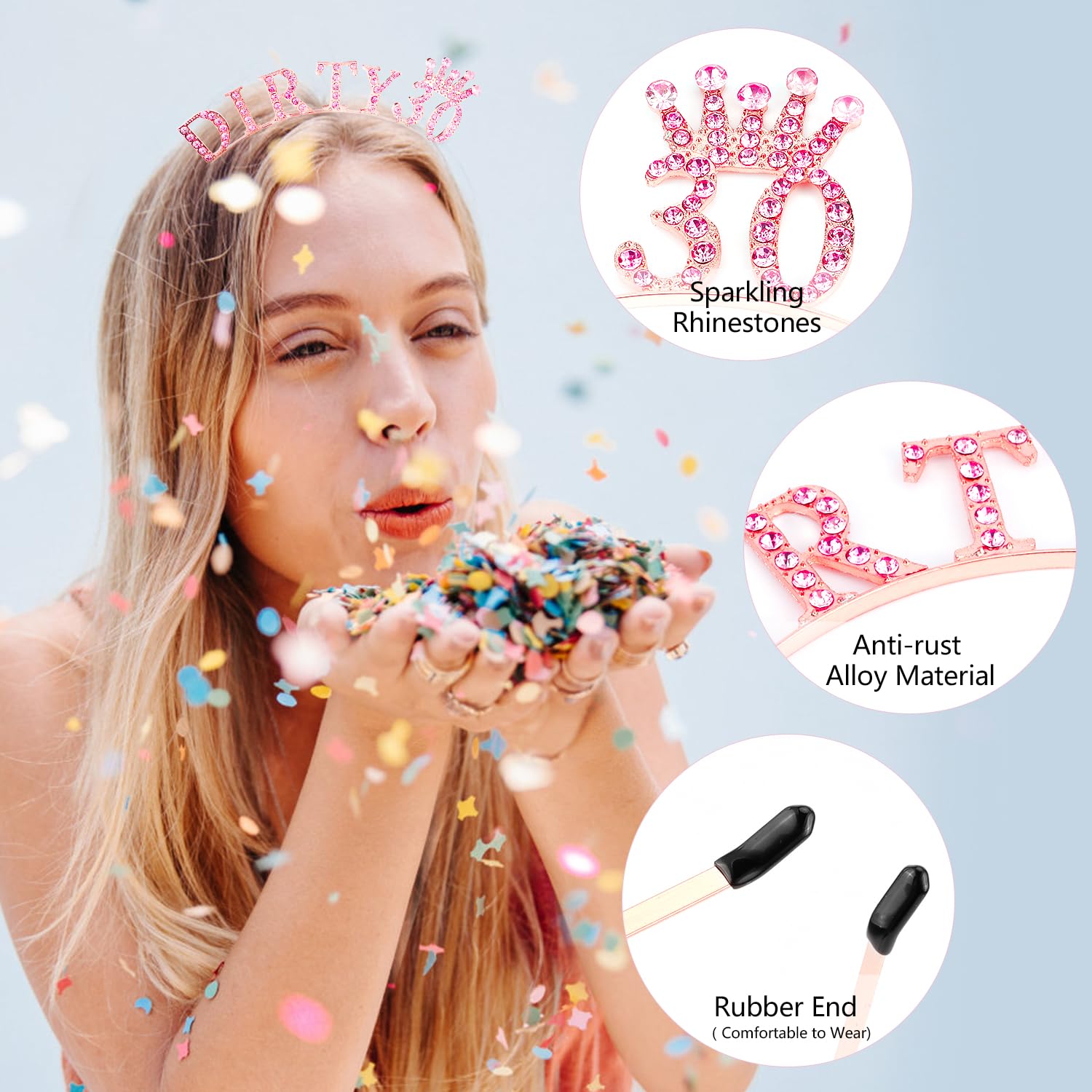 Atoden 30Th Birthday Decorations For Her Pink Dirty 30 Birthday Headband Princess Tiara Queen Crown 30Th Birthday Gifts For Her