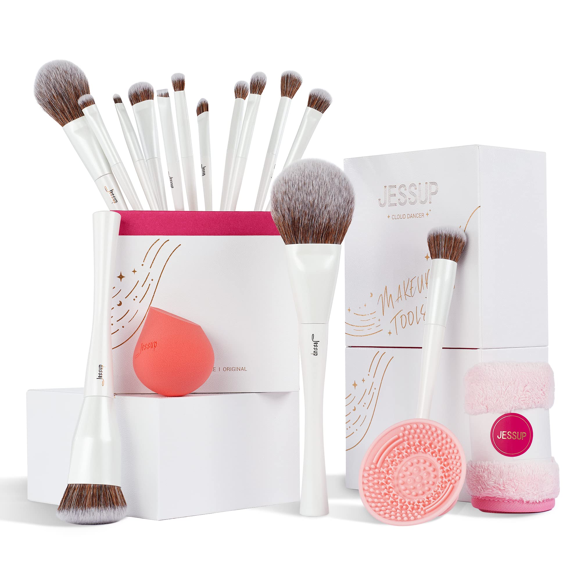 Jessup Makeup Brushes Set 14Pcs Make Up Brushes Include Foundation Concealer Blush Contour Powder Eye Shadow Brush, Makeup Spong