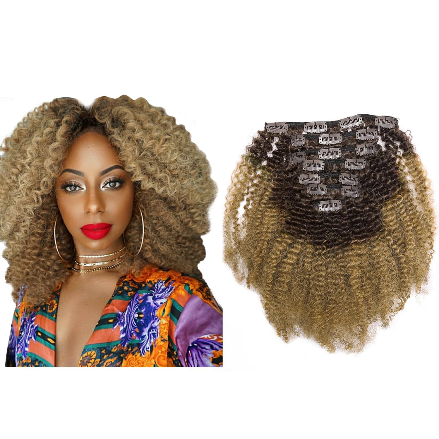 Lacer Hair Afro Kinky Curly Clip in Human Remy Hair Extensions Brazilian Curly Clips Hair Extensions 4B 4C 8A Virgin Thick Natur