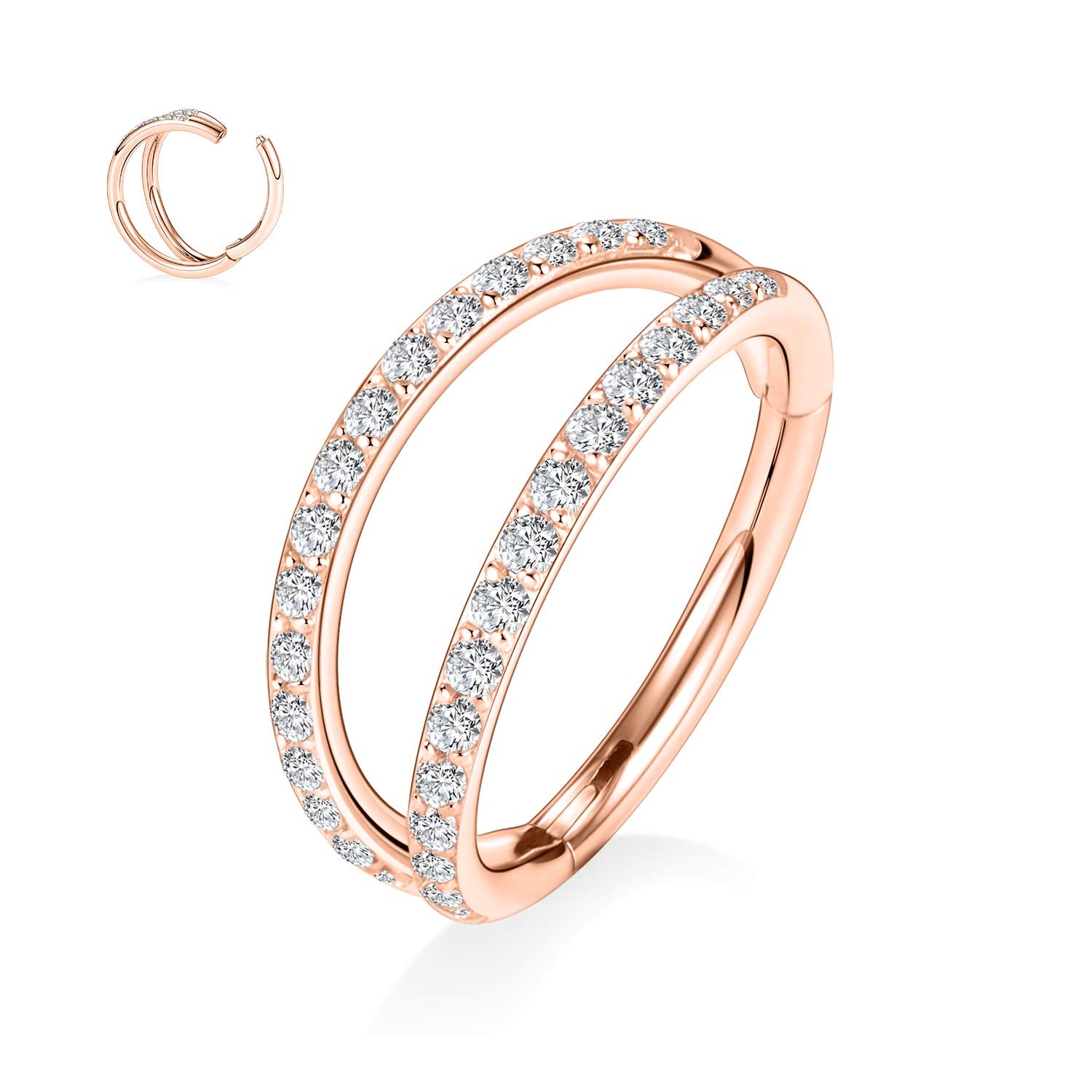 GAGABODY 20 Gauge Helix Earring Double Open Stack Hoop 6mm Hoop Earrings 20g Nose Hoop Septum Jewelry CZ Rose Gold Surgical Stee