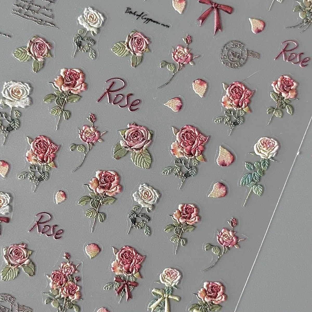Flower Nail Art Stickers Valentine's Day Nail Stickers for Nail Art 5D Embossed Rose Flower Nail Decals 1PCS Retro Rose Flower S
