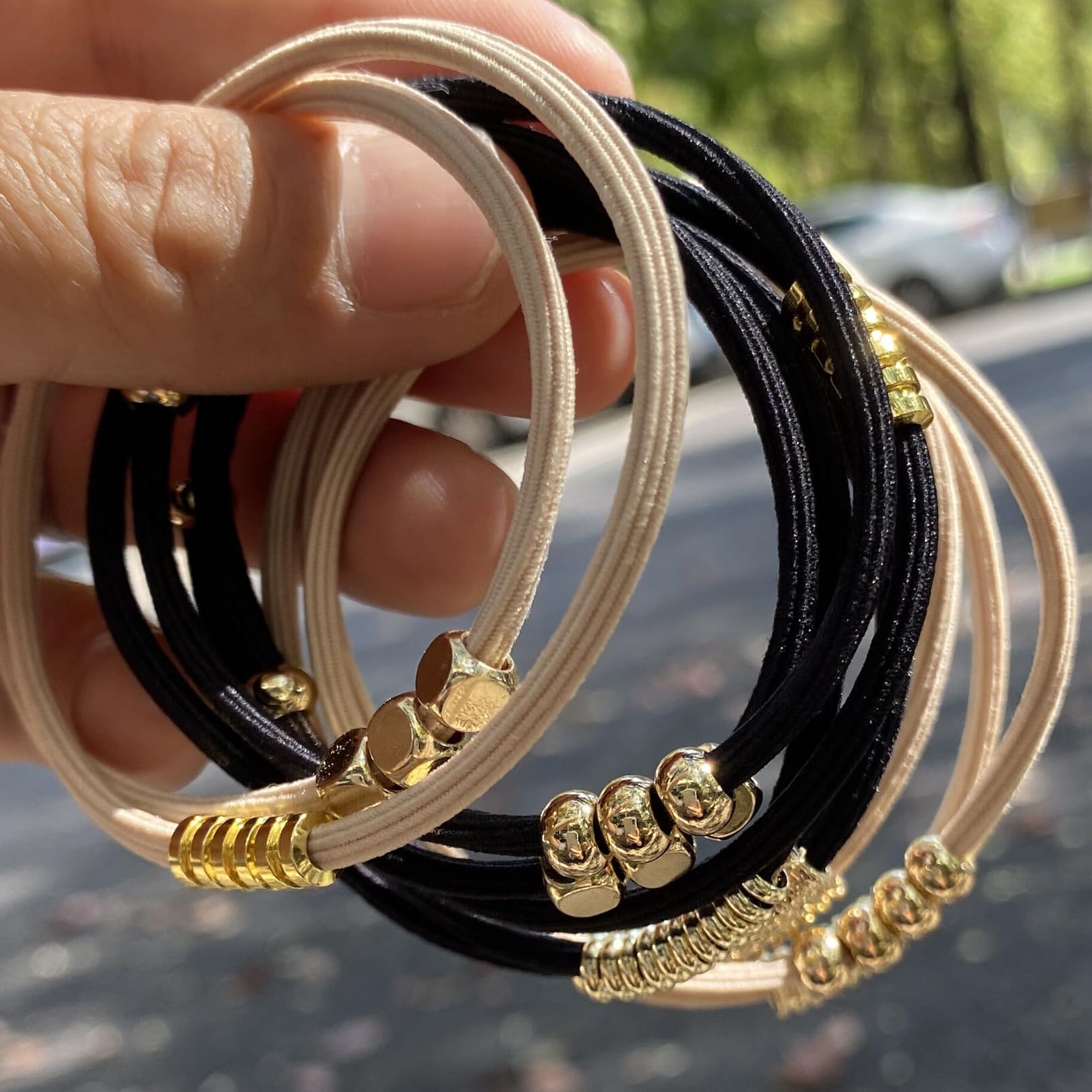 Black Boho Hair Ties Bracelets for Women, Cute Elastic Pony Tails Hair Ties No Damage Beaded Hair Accessories for Girls Decorati