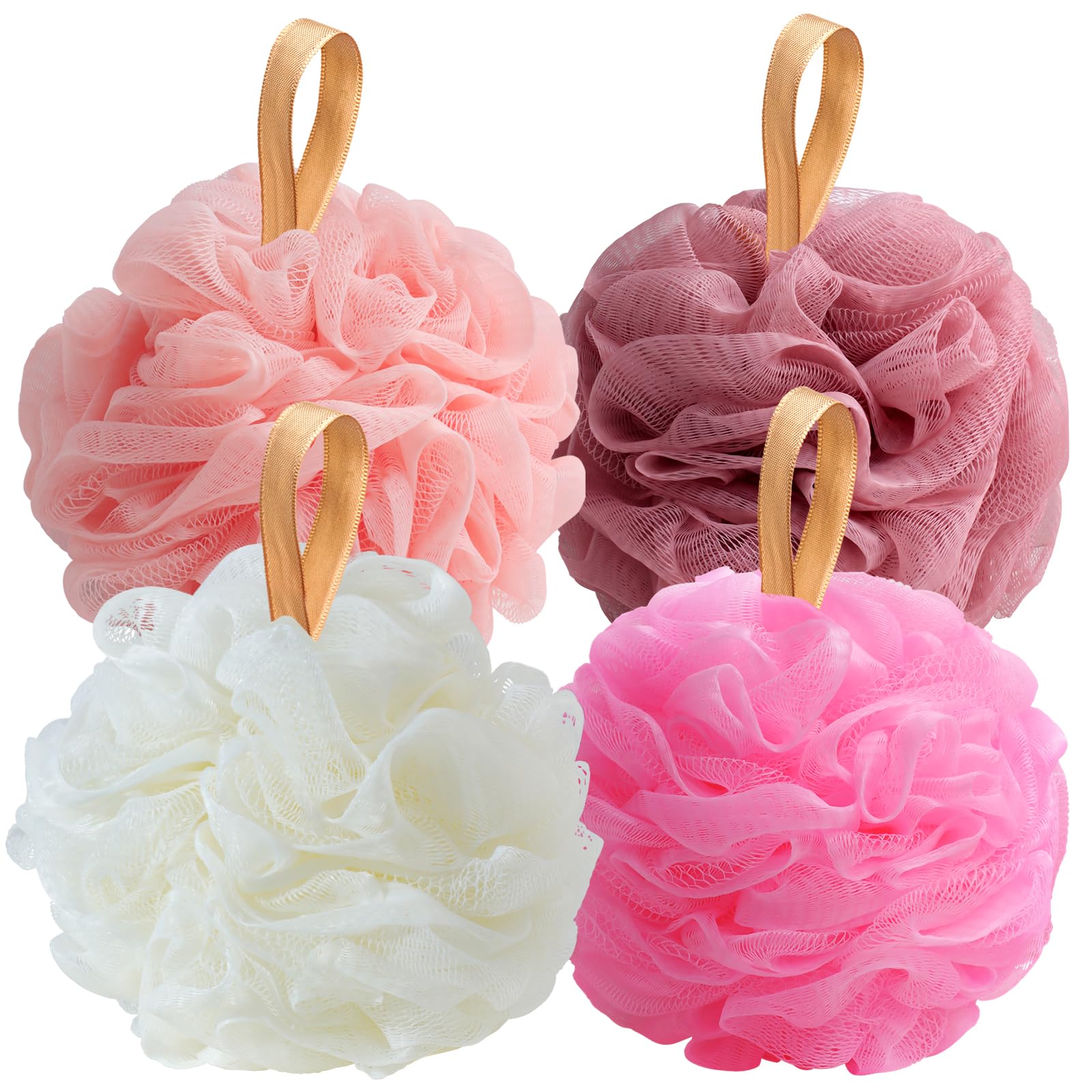 Fishent Loofah Bath Sponge Shower Loofahs, 4 Pack Soft Loofa Exfoliating Body Scrubber Mesh Shower Puff Pouf Ball Luffa For Men