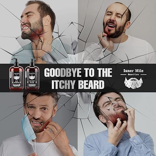 Beard Wash And Conditioner Set (Large 17 Oz Each), New Beard Growth Formula With Biotin Argan & Jojoba Oils, Smooth Soften Stren