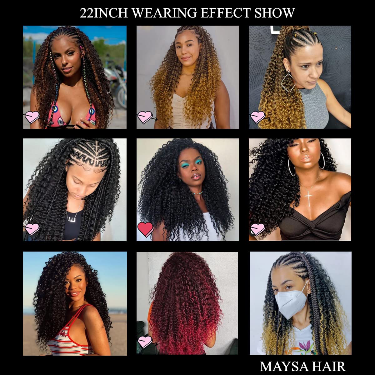 MAYSA Ocean Wave Crochet Hair 22inch Curly Crochet Hair Extensions 6Packs Soft Synthetic Wavy Crochet Hair Extensions for Women