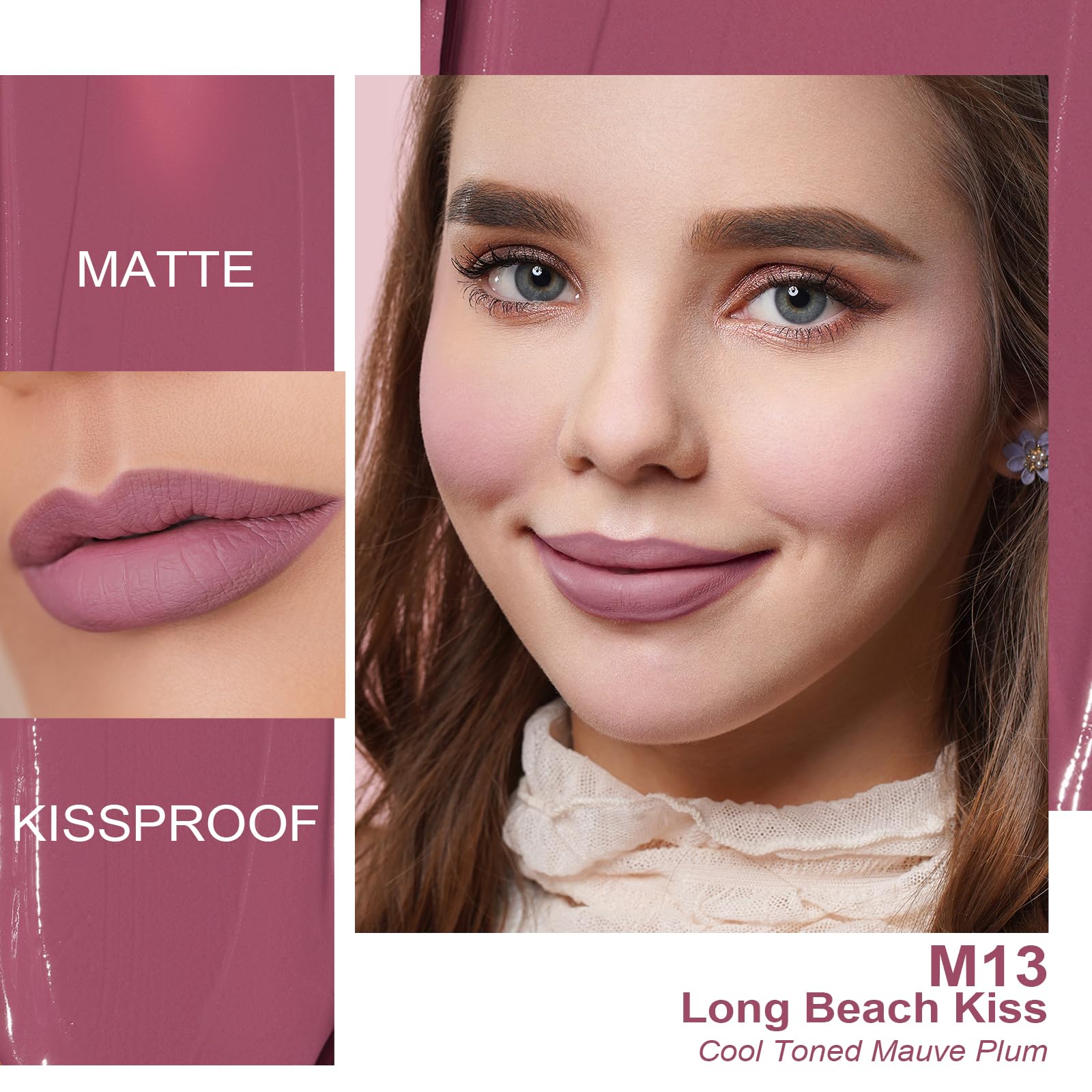 Oulac Matte Liquid Lipstick Mauve Pink Lip Gloss For Women, Long Lasting Lipstick Waterproof, No Transfer, Creamy High Pigmented