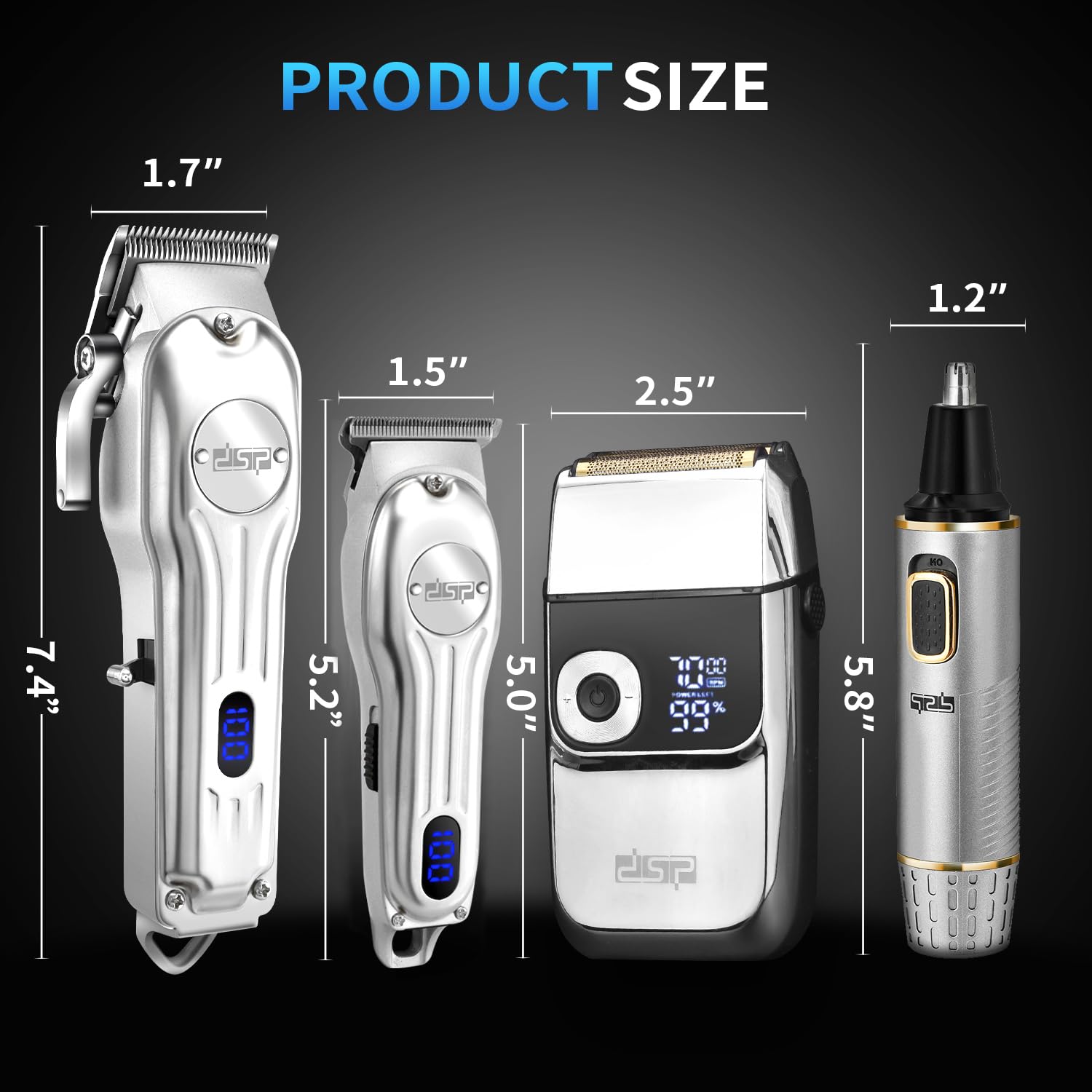 Dsp 4-In-1 Pro Barber Kit: Cordless Hair Clipper, Trimmer, Shaver & Nose Hair Remover - Styling & Grooming Set With Scissors, Fa