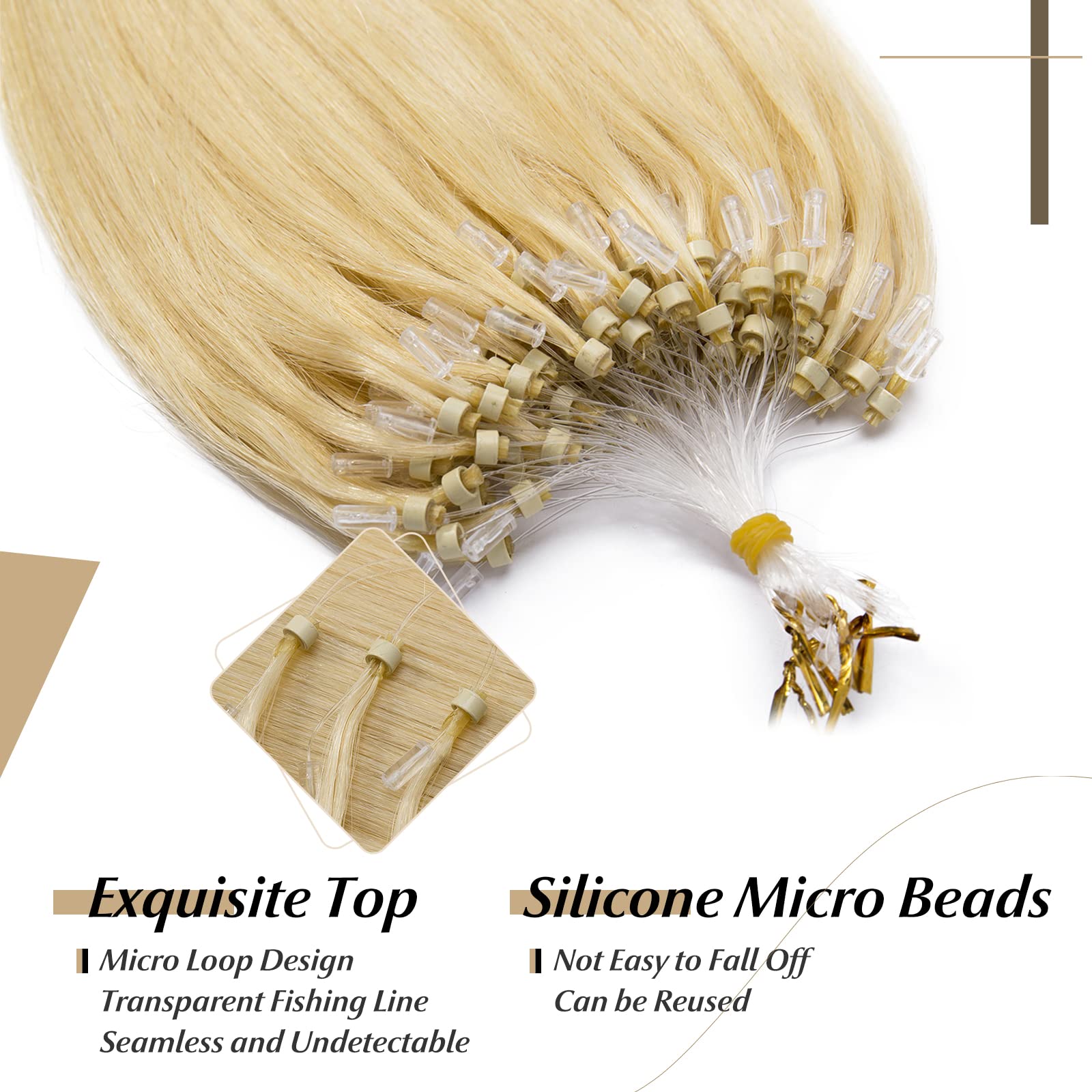 Sego Micro Beads Hair Extensions Human Hair 16 Inch Bleach Blonde Micro Loop Human Hair Extensions Natural Straight Micro Ring H