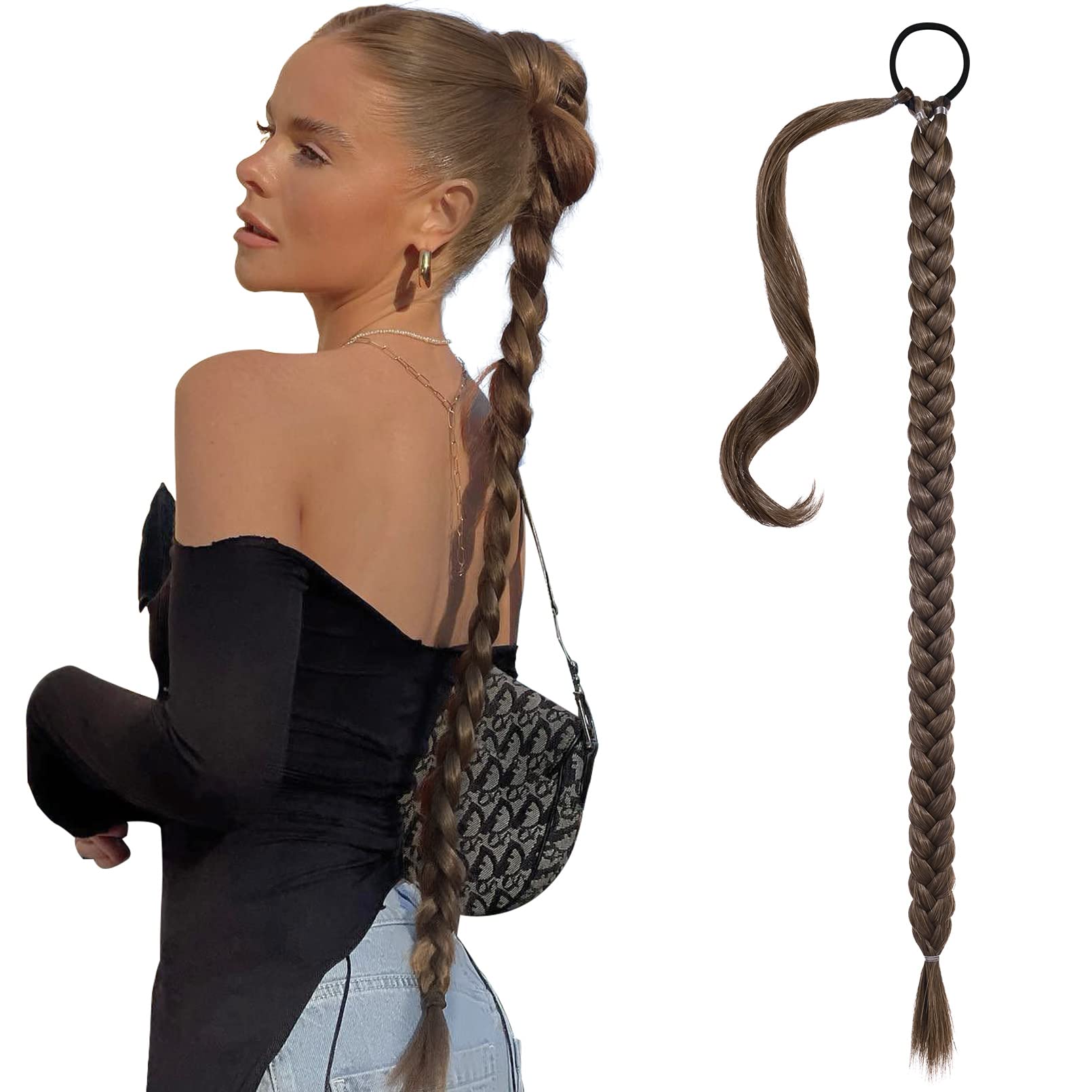 SEIKEA Long Braided Ponytail Extension with Hair Tie Straight Wrap Around Hair Extensions Ponytail Natural Soft Synthetic Hair P