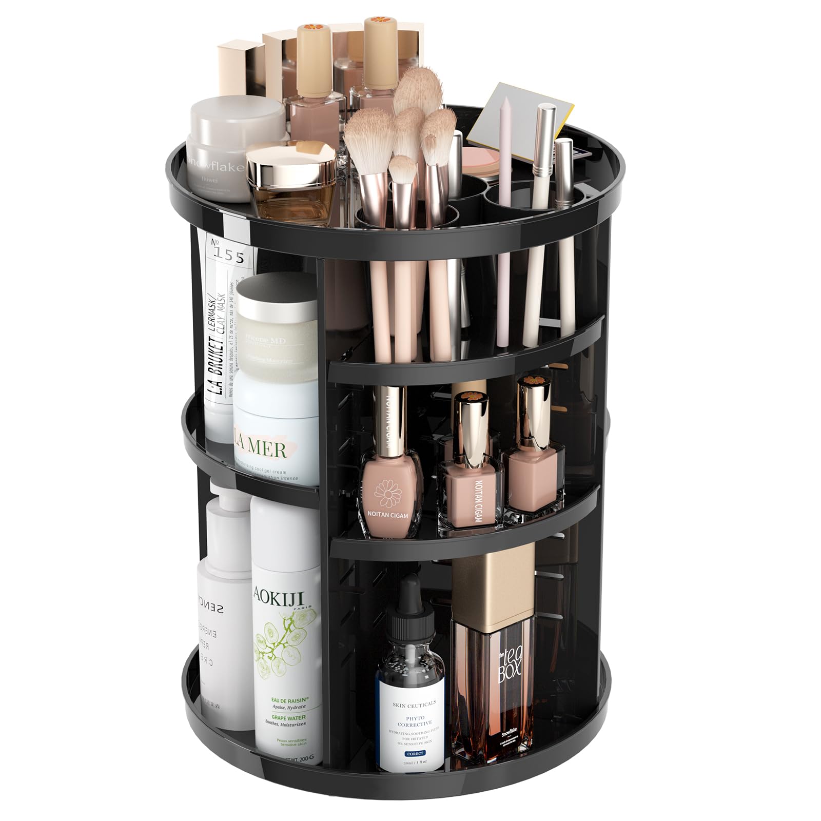 Jiavarry Rotating Makeup Organizer For Vanity, 360 Spinning Skincare Organizers With Adjustable Trays, Make Up Desk Storage Caro