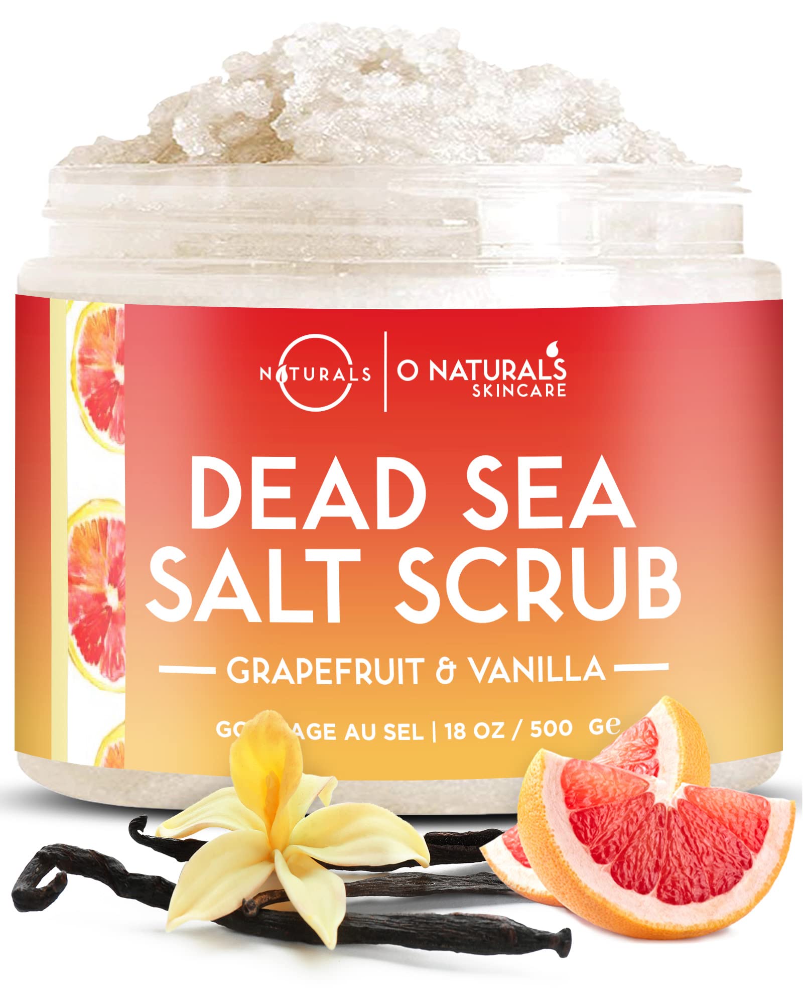 O Naturals Exfoliating Dead Sea Salt grapefruit Essential Oil Face Body & Foot Scrub wVanilla & Hydrating Exfoliate Dead Skin, M