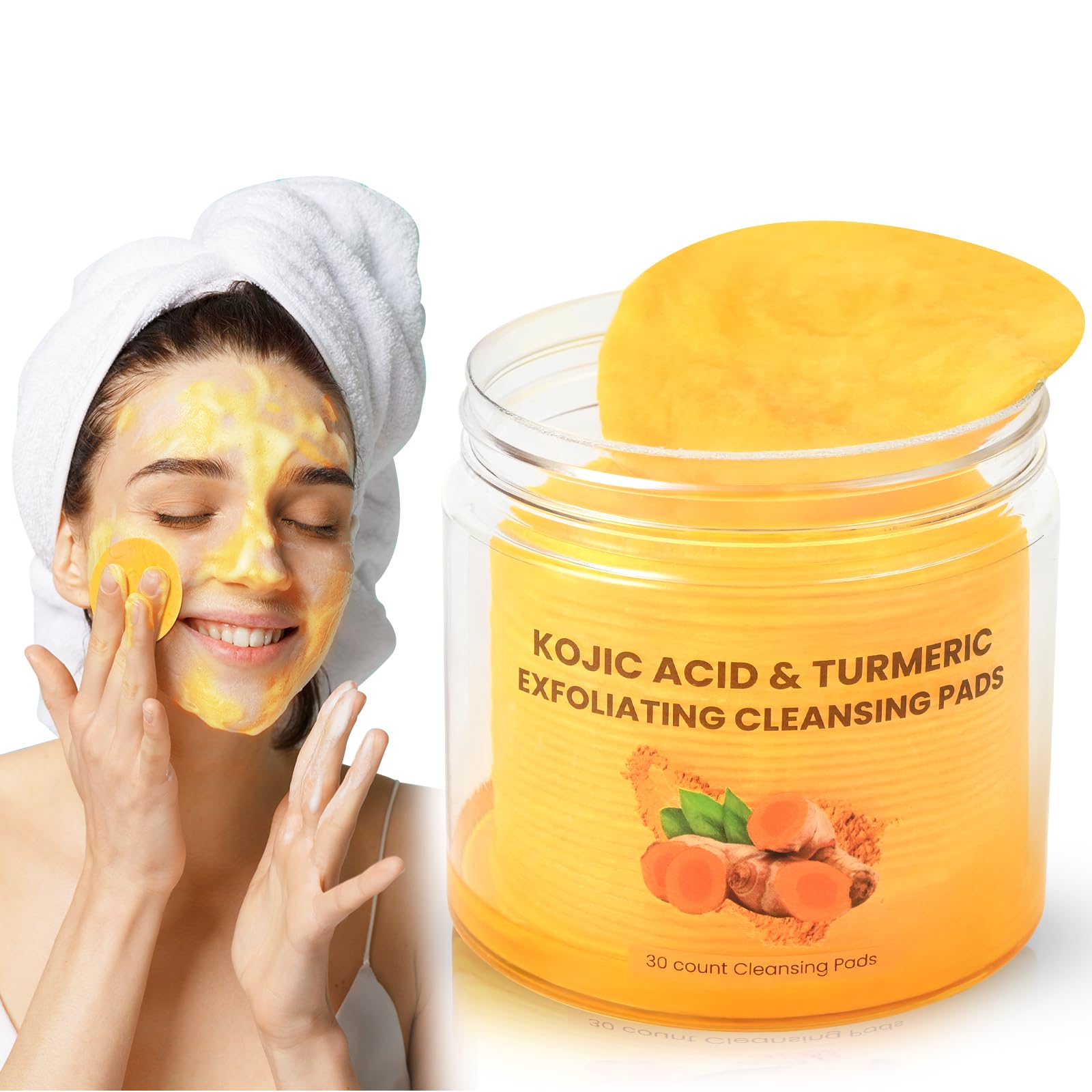 AUSLKA Turmeric Kojic Acid Cleansing Pads, Face Scrub Pads Cleansing Oil Brighten Skin Tone, Turmeric Face Scrub Pads Reduce Pim