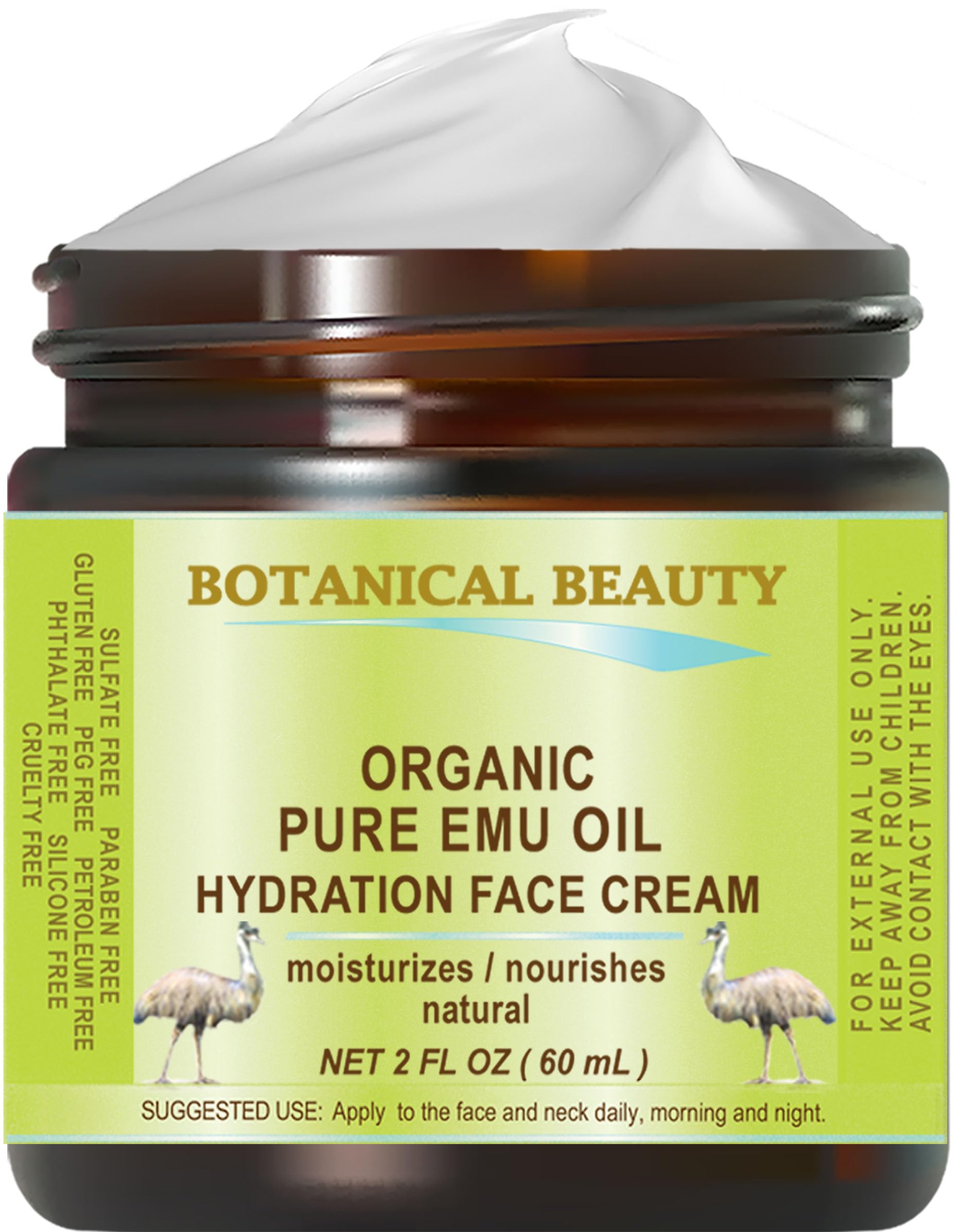 ORGANIC PURE EMU OIL HYDRATION FACE CREAM For Normal - Dry - Sensitive Skin. Moisturizing and Nourishing. 2 Fl. oz. - 60 ml by B