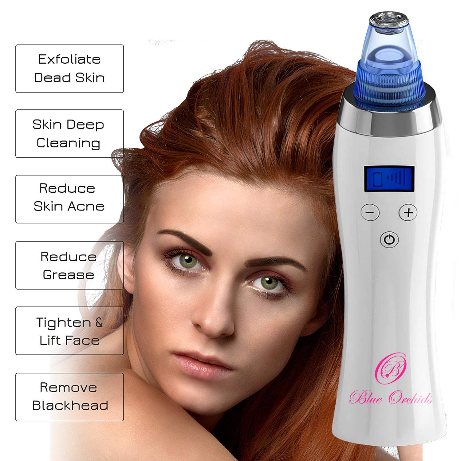 Blackhead Remover Pore Vacuum for face, BlueOrchids dermasuction for Whitehead Removal, Acne Pimple Sucker, face Vacuum Pore Cle