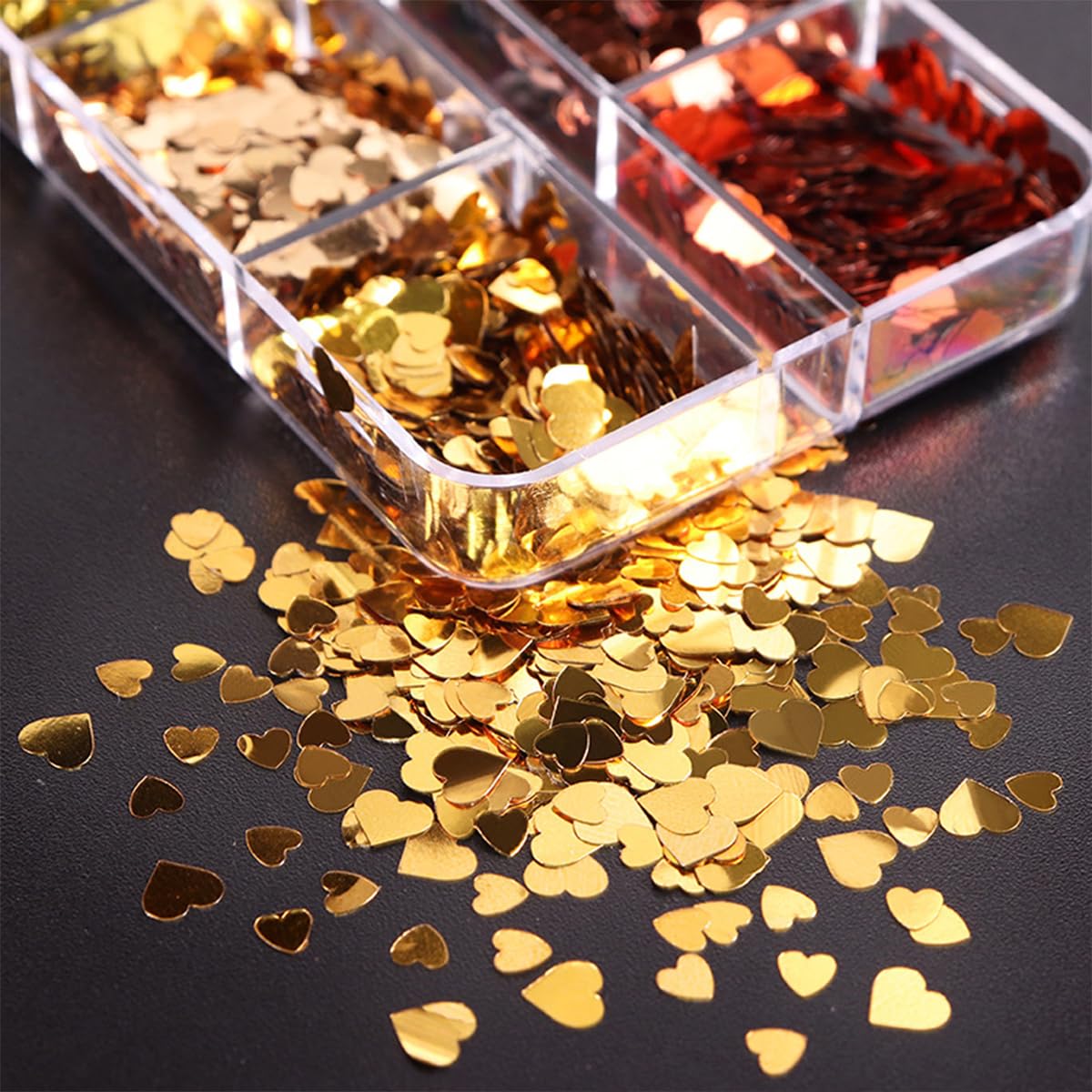 6 Grids Heart Nail Art Glitters Valentine'S Day Nail Sequins 3D Holographic Heart Love Nail Glitter Flakes Confetti Valentines N
