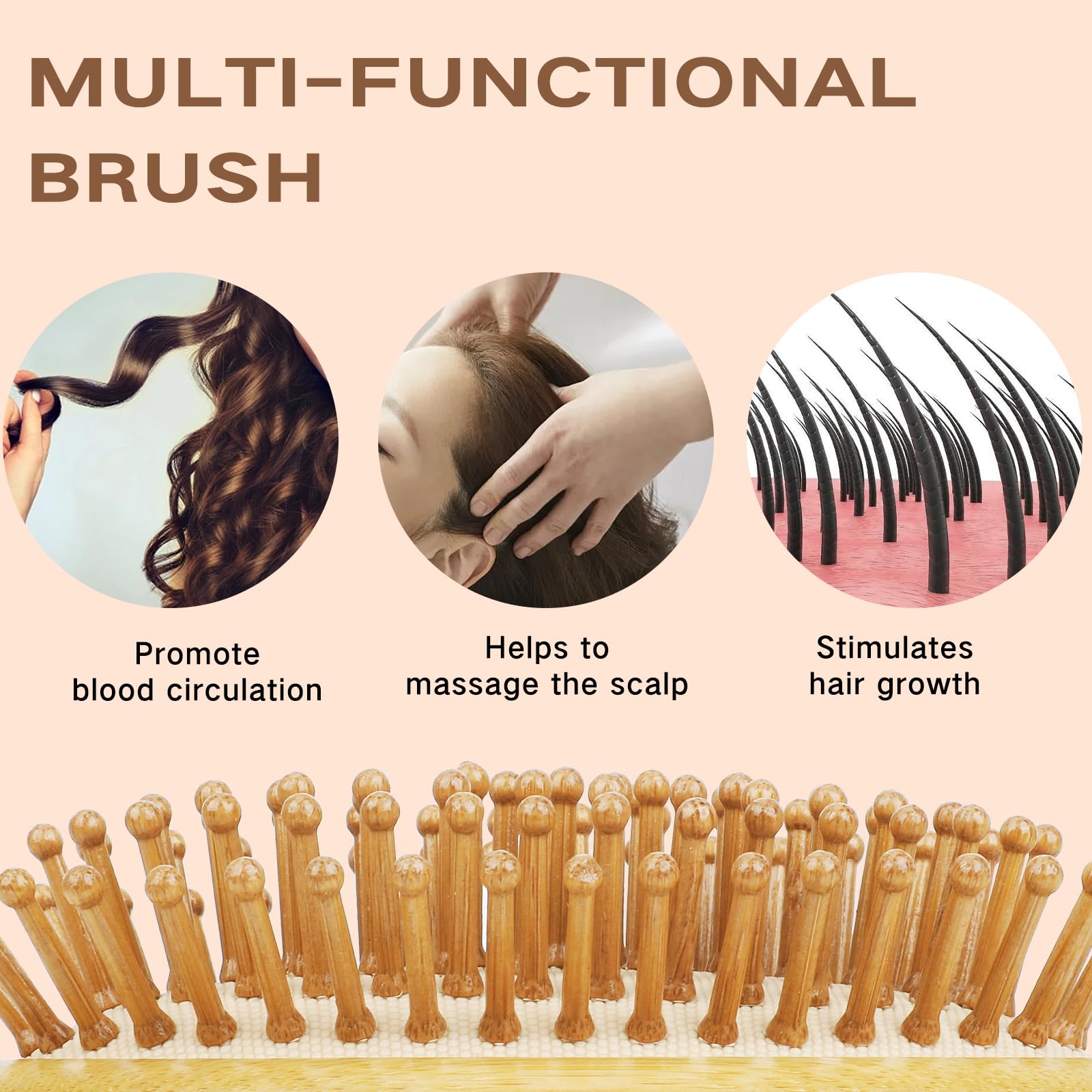 Combetter Natural Bamboo Hair Brush(No handle), Massaging Scalp, Detangling brush for Women, Men &Kids, Eco-friendly Natural Woo