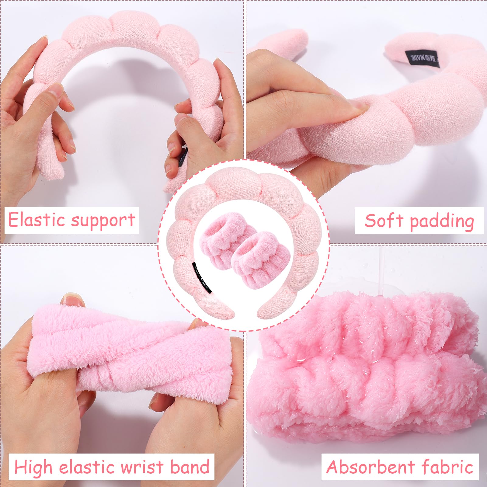 Zkptops Spa Headband For Washing Face Wristband Set Sponge Makeup Skincare Headband Wrist Towels Bubble Soft Get Ready Hairband