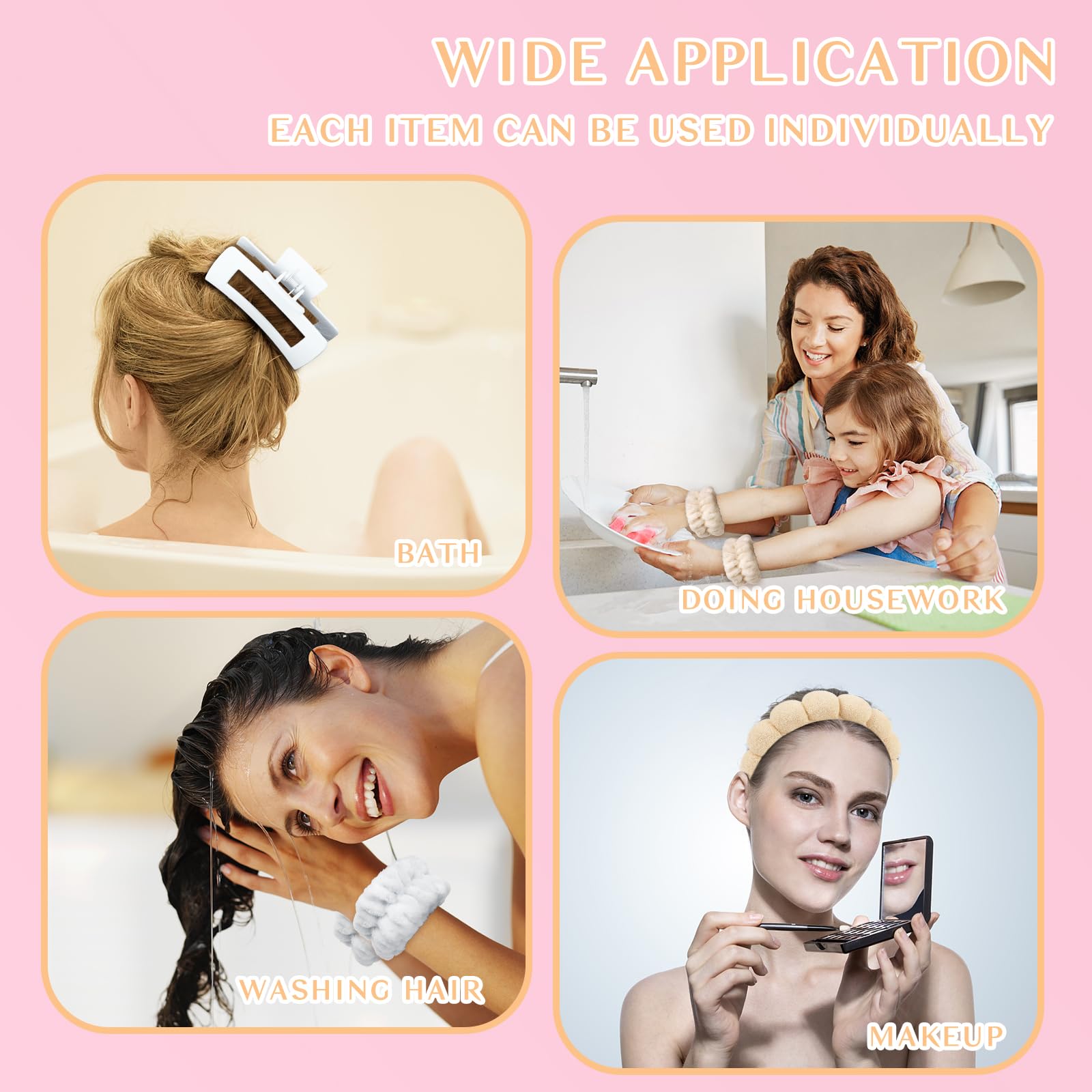 Wecoe White Khaki Spa Headband And Wristband Set Skincare Headband For Washing Face Hair Claw Clips For Thick Hair Cute Puffy Sp