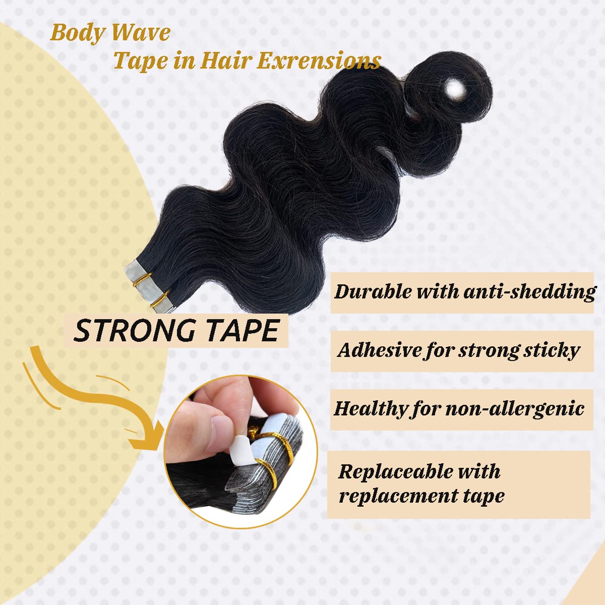 Smavida Body Wave Tape In Hair Extensions Human Hair For Black Women, Black Natural Hair Body Wave Tape In Hair Extensions Tape