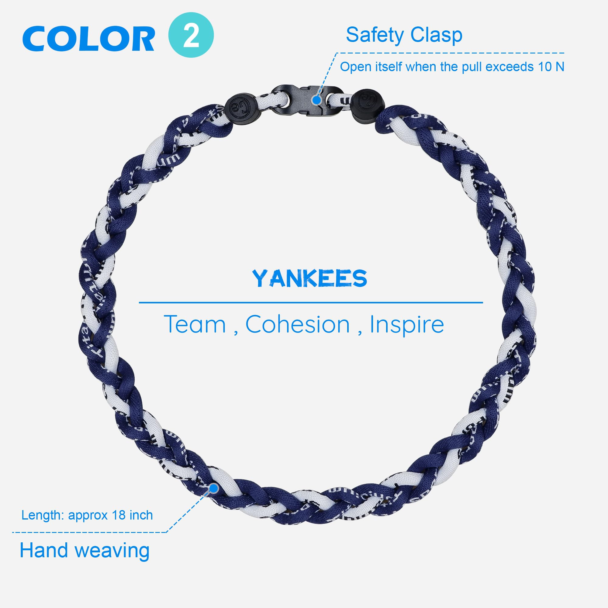 SUPBOMM 3 pcs Baseball Rope Necklaces, League Team Colors Braided Necklace, Baseball Team Gifts, Yankees
