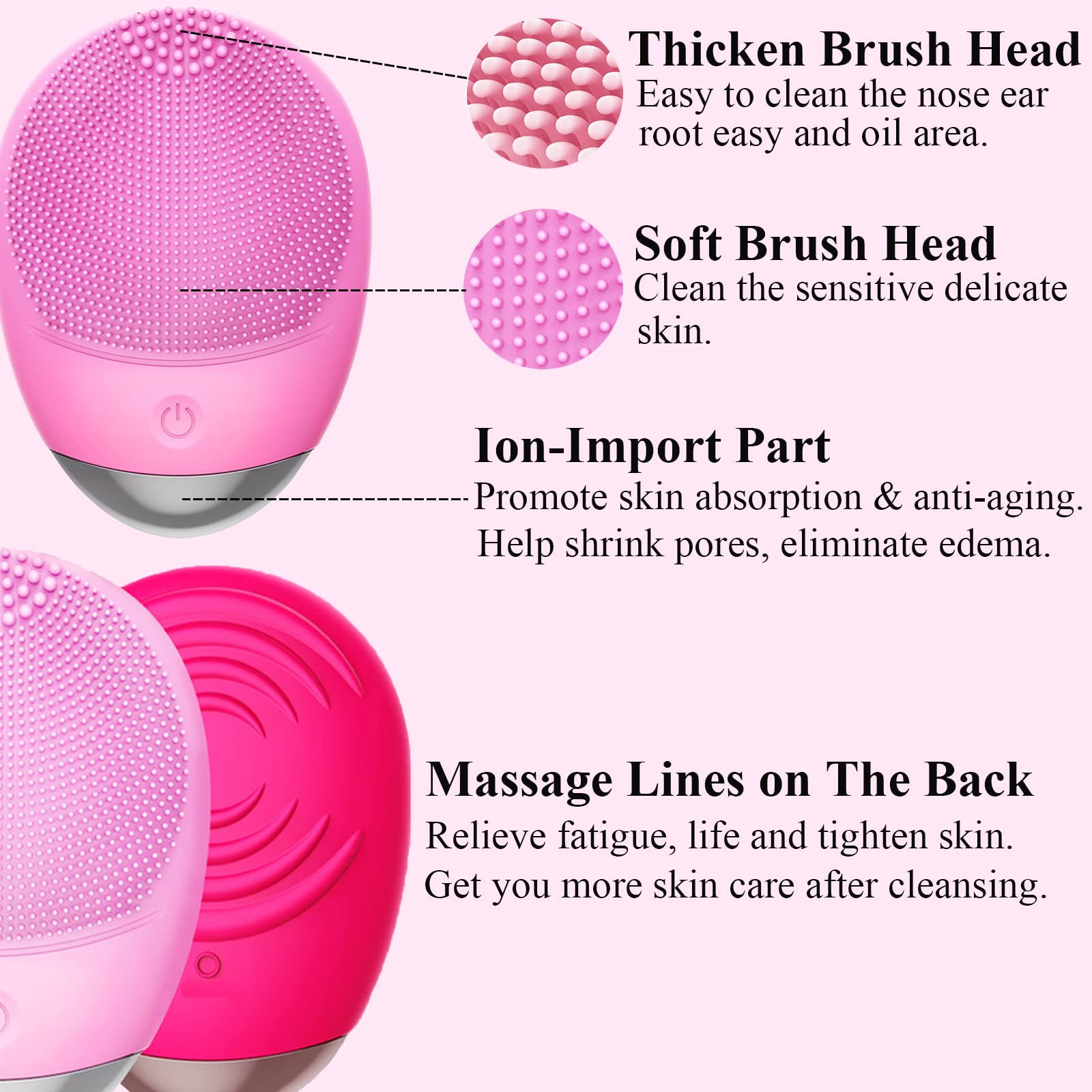 Facial Cleansing Brush, 3-In-1 Electric Soft Silicone Waterproof Face Scrubber, Usb Rechargeable Ipx7 Waterproof Sonic Vibrating