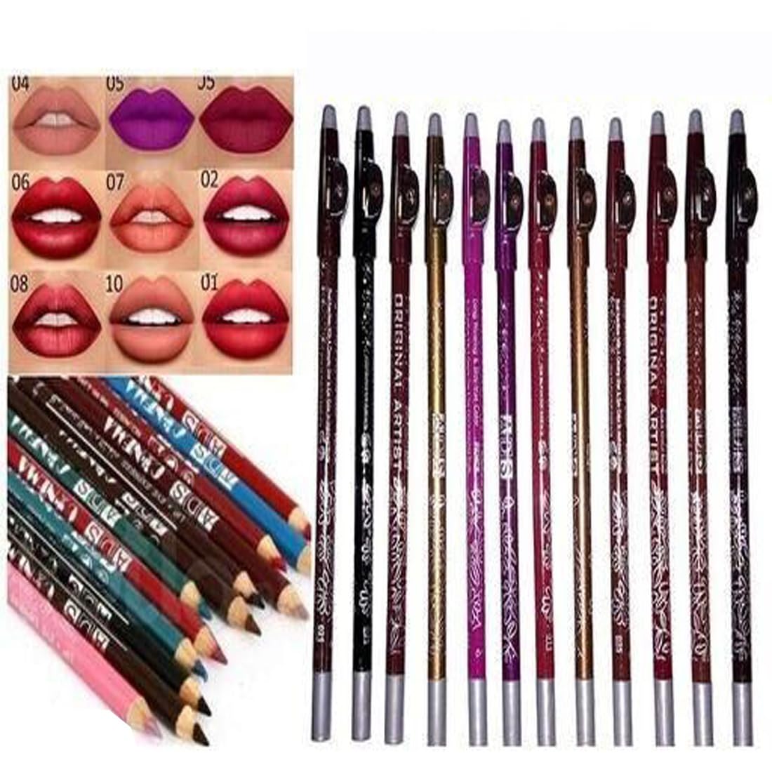 12 Multicolor Artist Long Wearing & Stay True Color Eye & Lip Liner Pencil, Dual Functions With A Creamy Liner & Eye Color In Ma