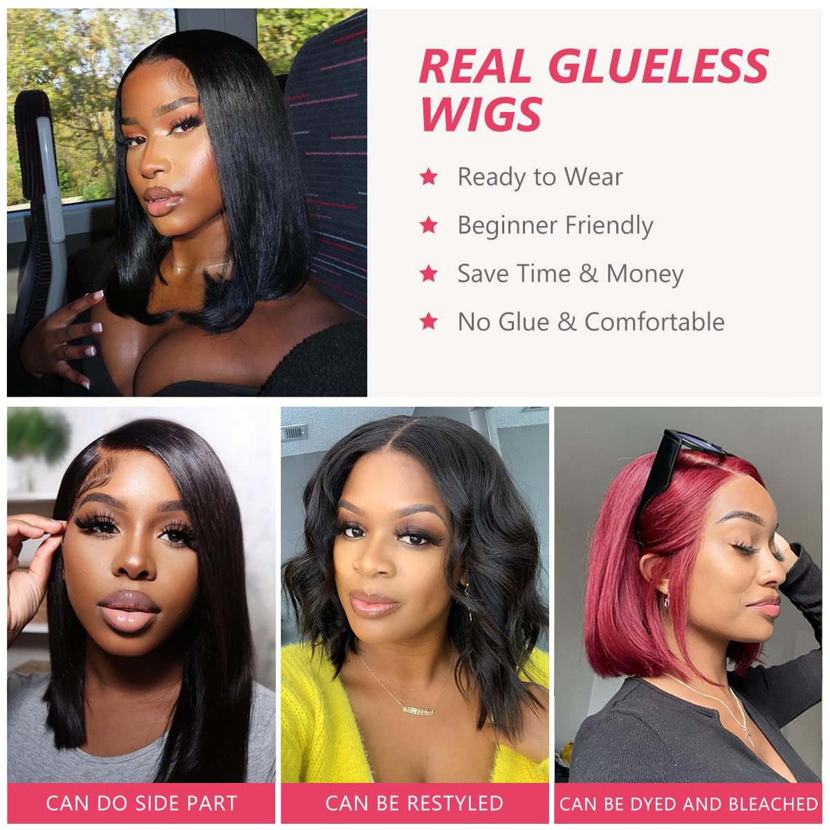 Sogram Bob Wig Human Hair 6X6 Lace Closure Wigs For Black Women Brazilian Short Straight Human Hair Wig Bone Straight Glueless W