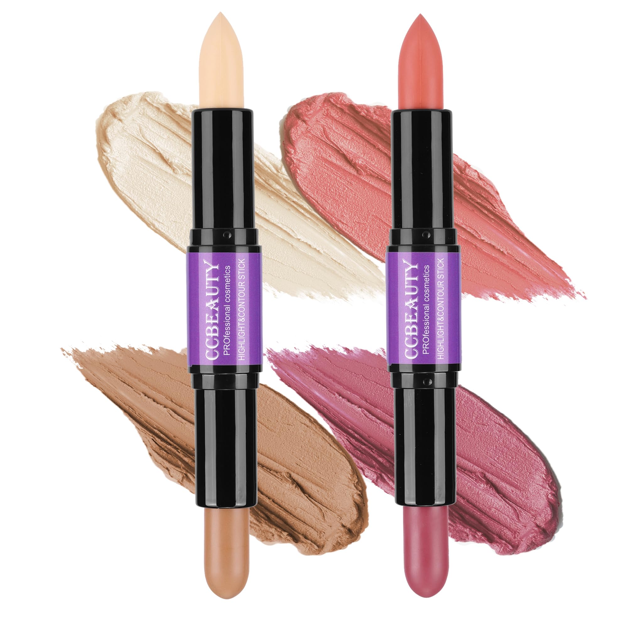 Ccbeauty 2Pcs 2-In-1 Matte Contour Highlighter Stick With Blush,Cream Dual-End Highlight Bronzer Concealer & Blusher For Cheeks