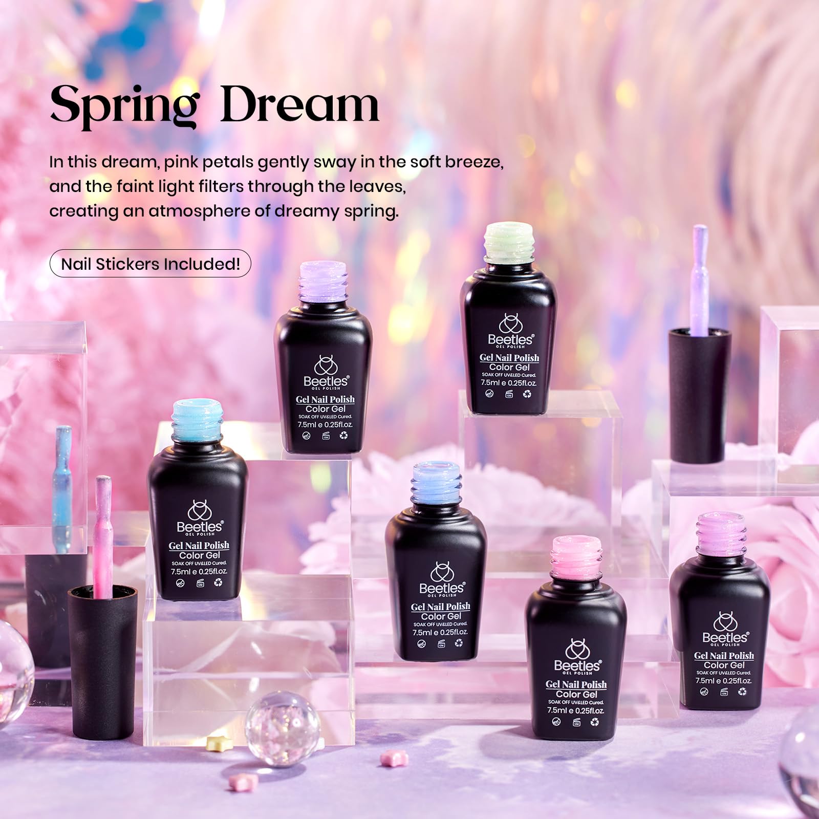 Beetles Shimmer Gel Nail Polish Set - 6 Colors Purple Glitter Blue Green Mermaid Pastel Nail Gel Drawing Soak Off Uv Led Needed