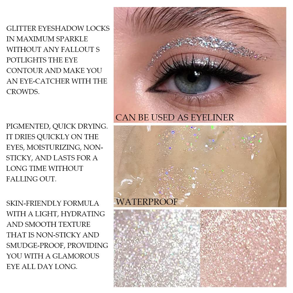 Waterproof Liquid Glitter Eyeshadow Eyeliner Makeup.Fairy Eye Shadow Iridescent Pearl Peach Gold Eyeshadow Liquid Sparkly Eye Li