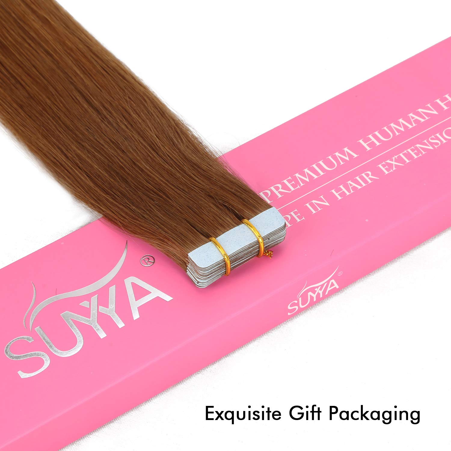Suyya Tape In Hair Extensions Human Hair Chestnut Brown 100% Remy Human Hair 20 Inches 20Pcs 50G/Pack Straight Seamless Skin Wef