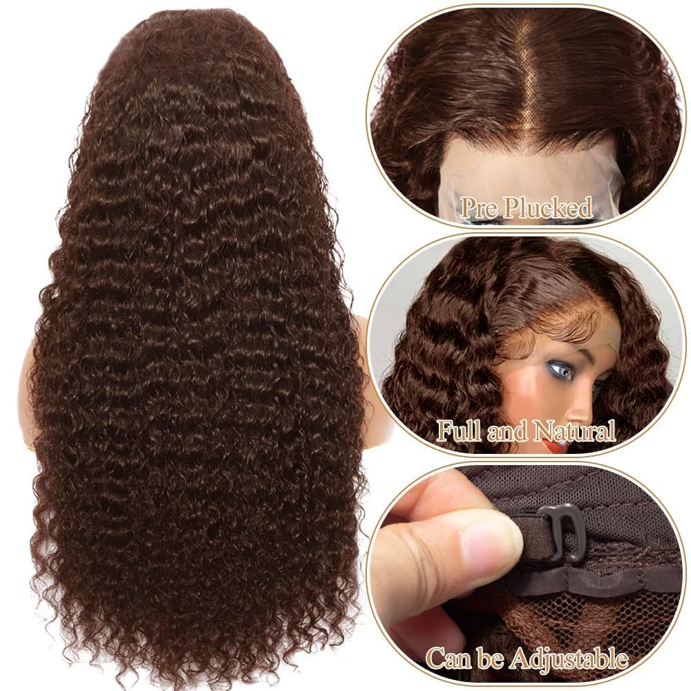 Lace Front Wigs Human Hair 180% Density 13X4 Chocolate Brown Water Curly Lace Front Wigs Human Hair Pre Plucked Glueless Wigs Hu