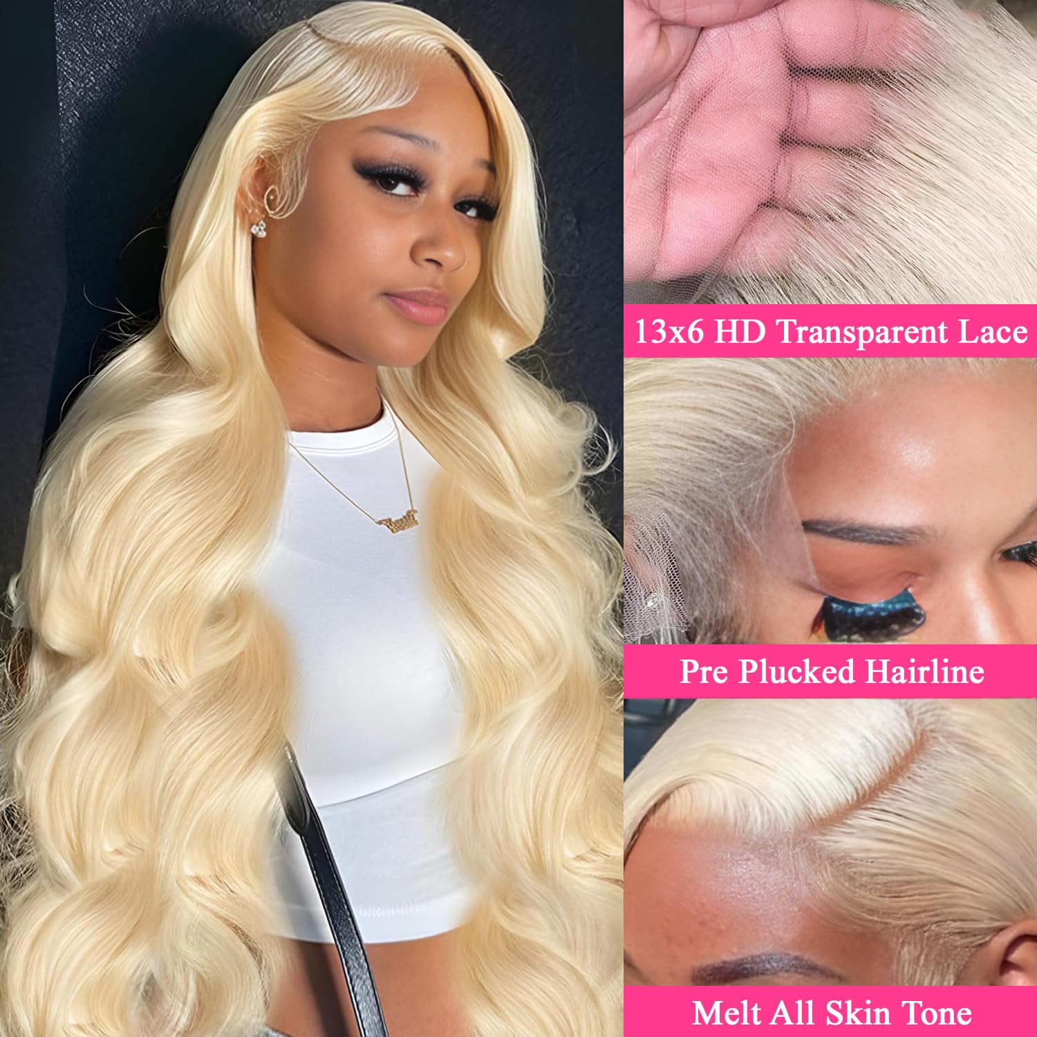 Sunelk 613 13X6 Lace Front Wig Human Hair 32 Inch Blonde Wig Human Hair 220% Density Body Wave Lace Front Wigs Human Hair Pre Pl