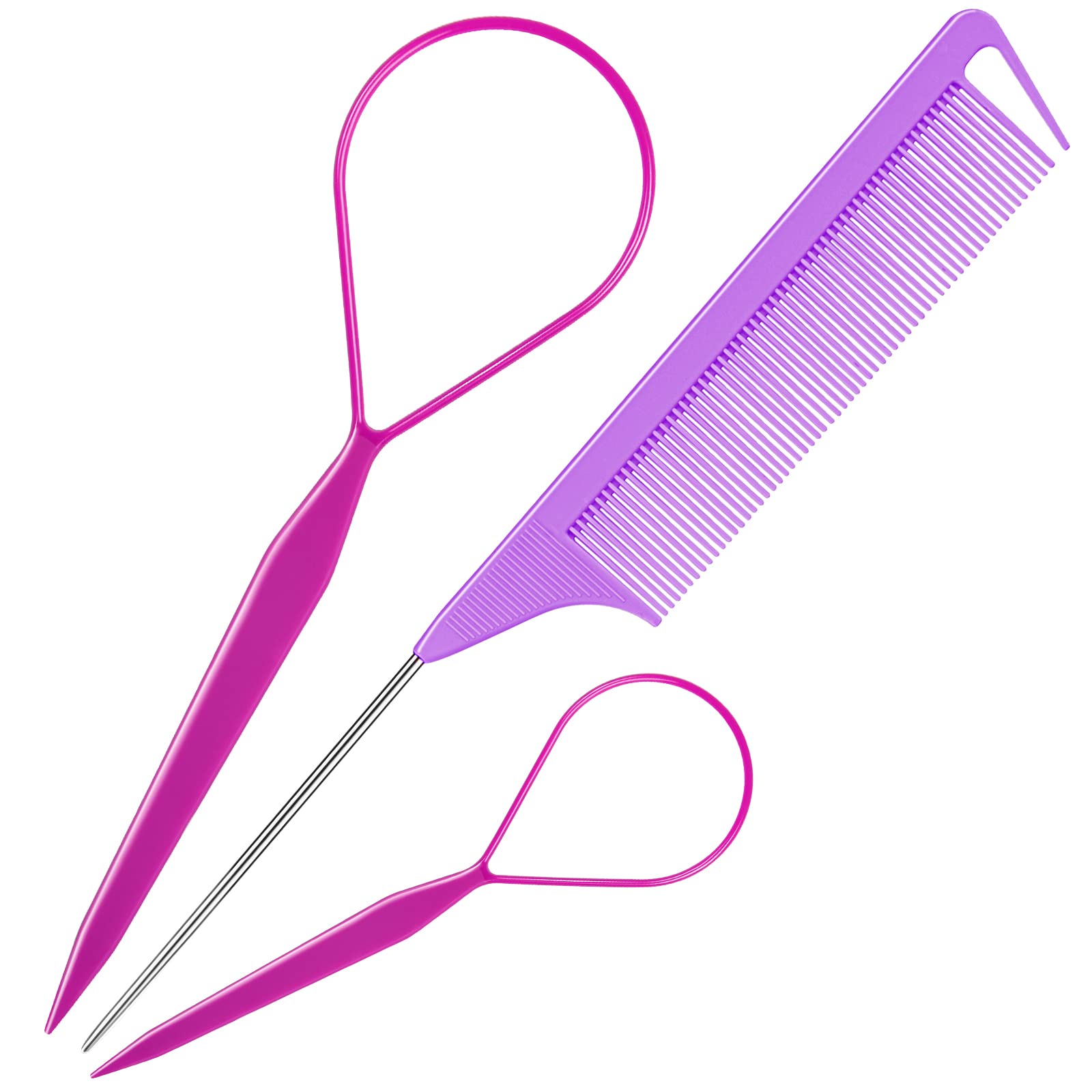 Tsmaddts 3Pack Hair Loop Tool Set With 2Pcs French Braid Tool Loop 1Pcs Rat Tail Comb Metal Pin Tail Braiding Comb For Hair Styl
