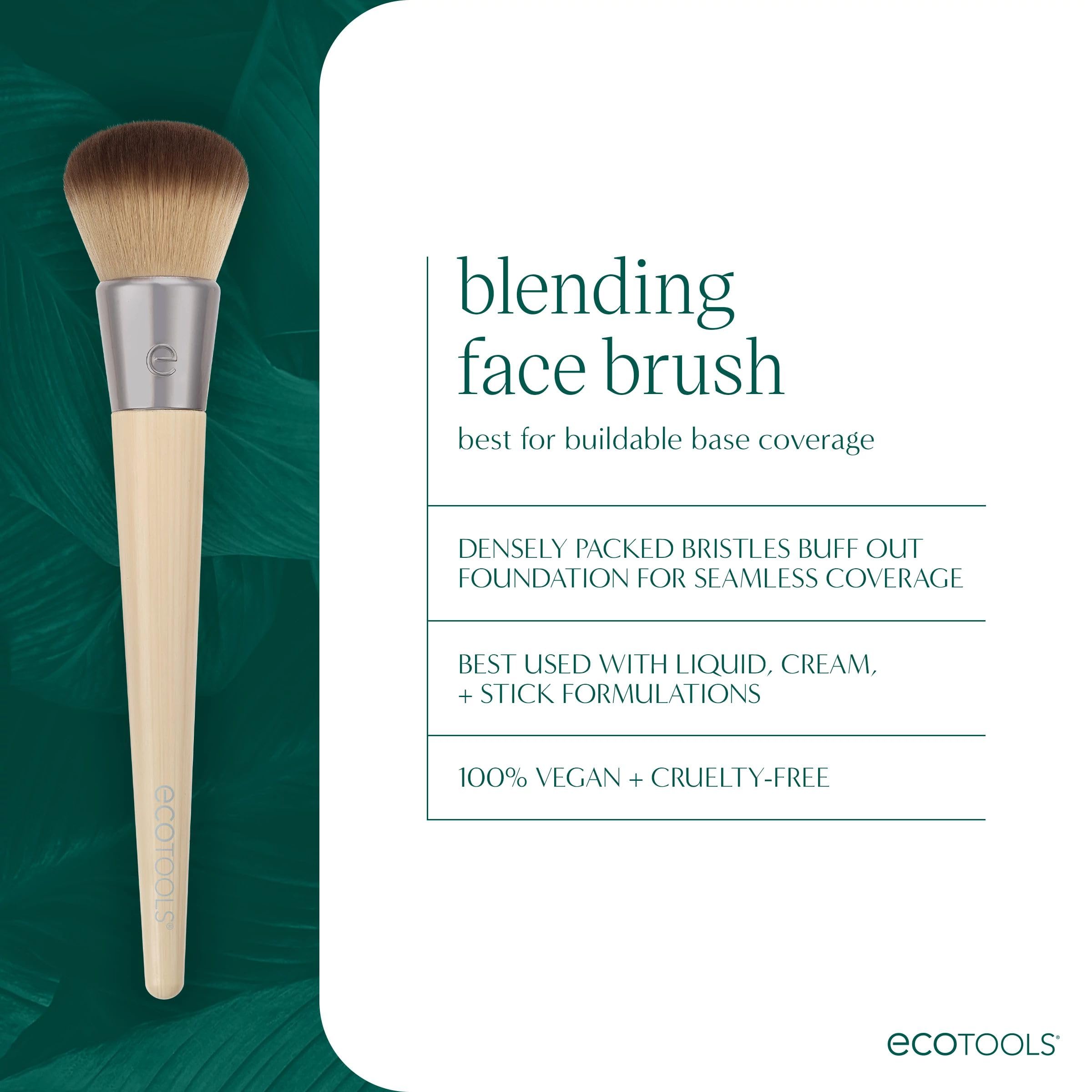 Ecotools Blending Face Makeup Brush, For Liquid & Cream Foundation, Bronzer, & Blush, Multipurpose Makeup Brush, Dense, Syntheti