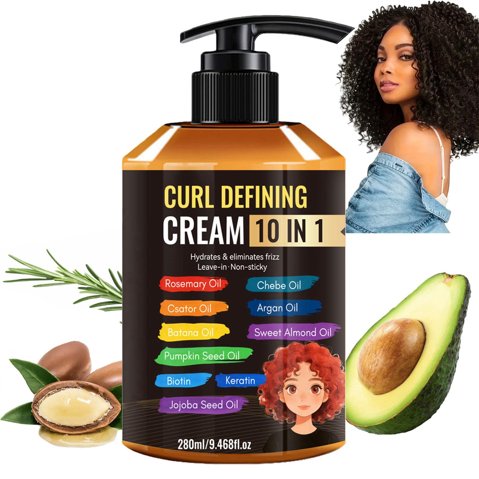 Argan Oil Curl Defining Cream 10 in 1 Anti Frizz Curl Cream for Enhances Wavy Hair and Curly Hair, Hydrating Hair Mask Curl Crea