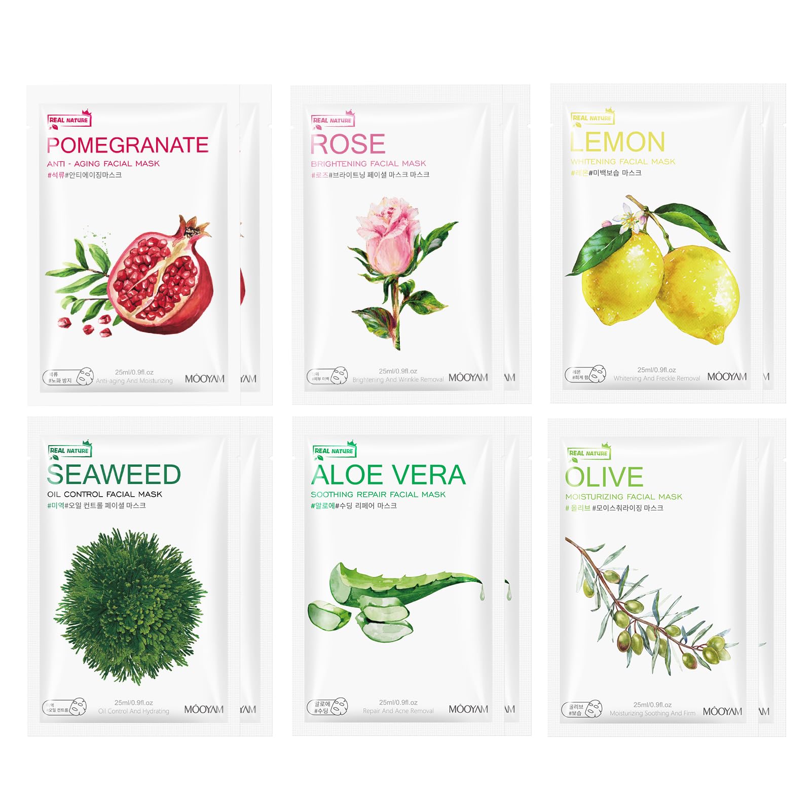 Guoyaolifu 12 Pack Variety Sheet Masks - Hydrating & Smoothing, Moisturizing & Nourishing For All Skin Types