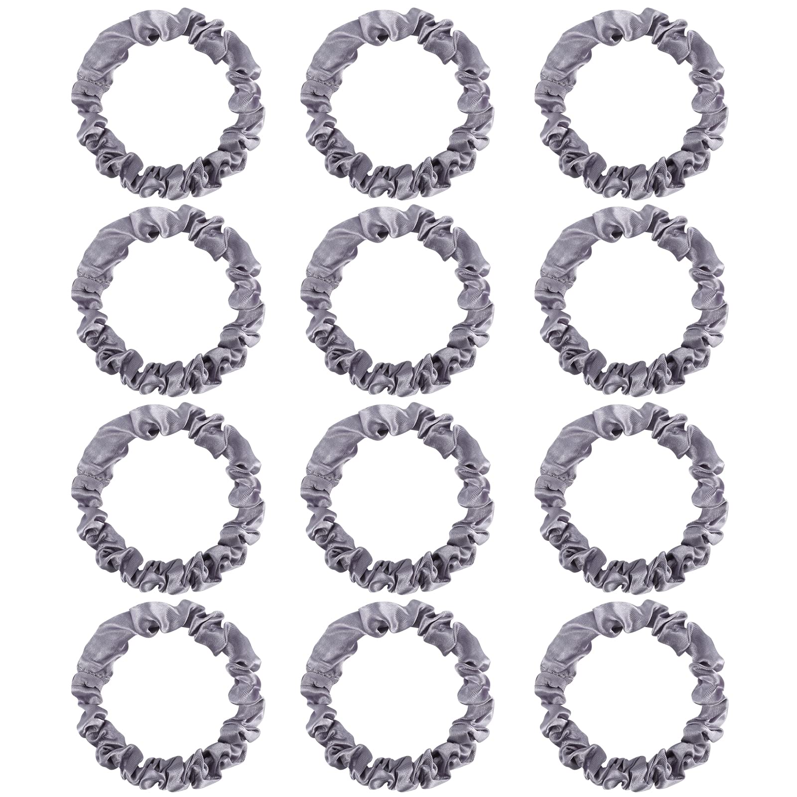 12Pcs Satin Scrunchies, Silver Gray Satin Hair Ties Elastic Hair Bands Ponytail Holder Hair Accessories for Women Girls