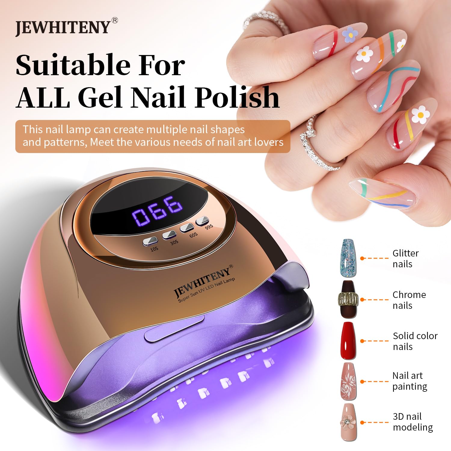 JEWHITENY Golden U V LED Light for Gel Nails:Nail Lamp with 4 Timers & Automatic Sensor Fast Curing Light for Gel Nail Polish Pr