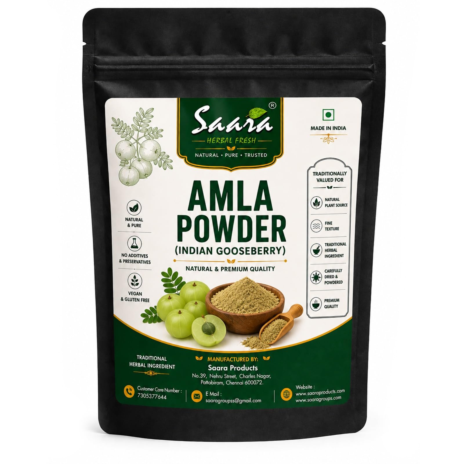 Saara Herbal Fresh Amla Powder, 75G Herbal Hair Mask | Natural Gooseberry Powder
