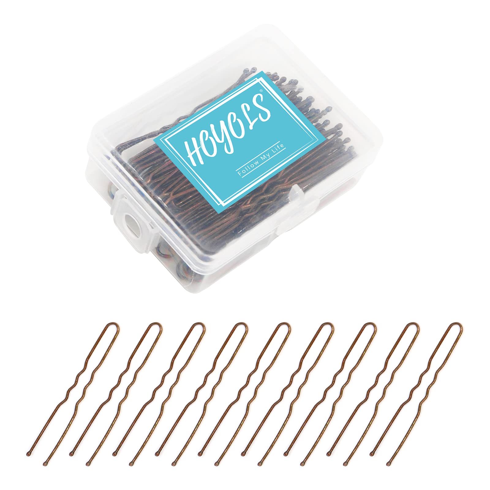 Hoyols U Shaped Hair Pins Brown, Metal Curved Curly Waved Bun Clips Bobby Pins Brown for Women Hair Accessories Decorative Buns 