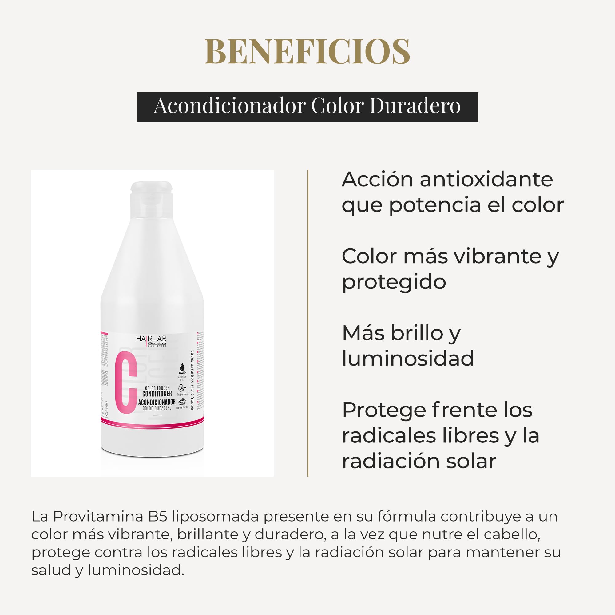 SALERM - Dyed Hair Conditioner - Color Longer Hair Lab - 600 ml - with Provitamin B5 and Vitamins A and E - Seals and Maintains