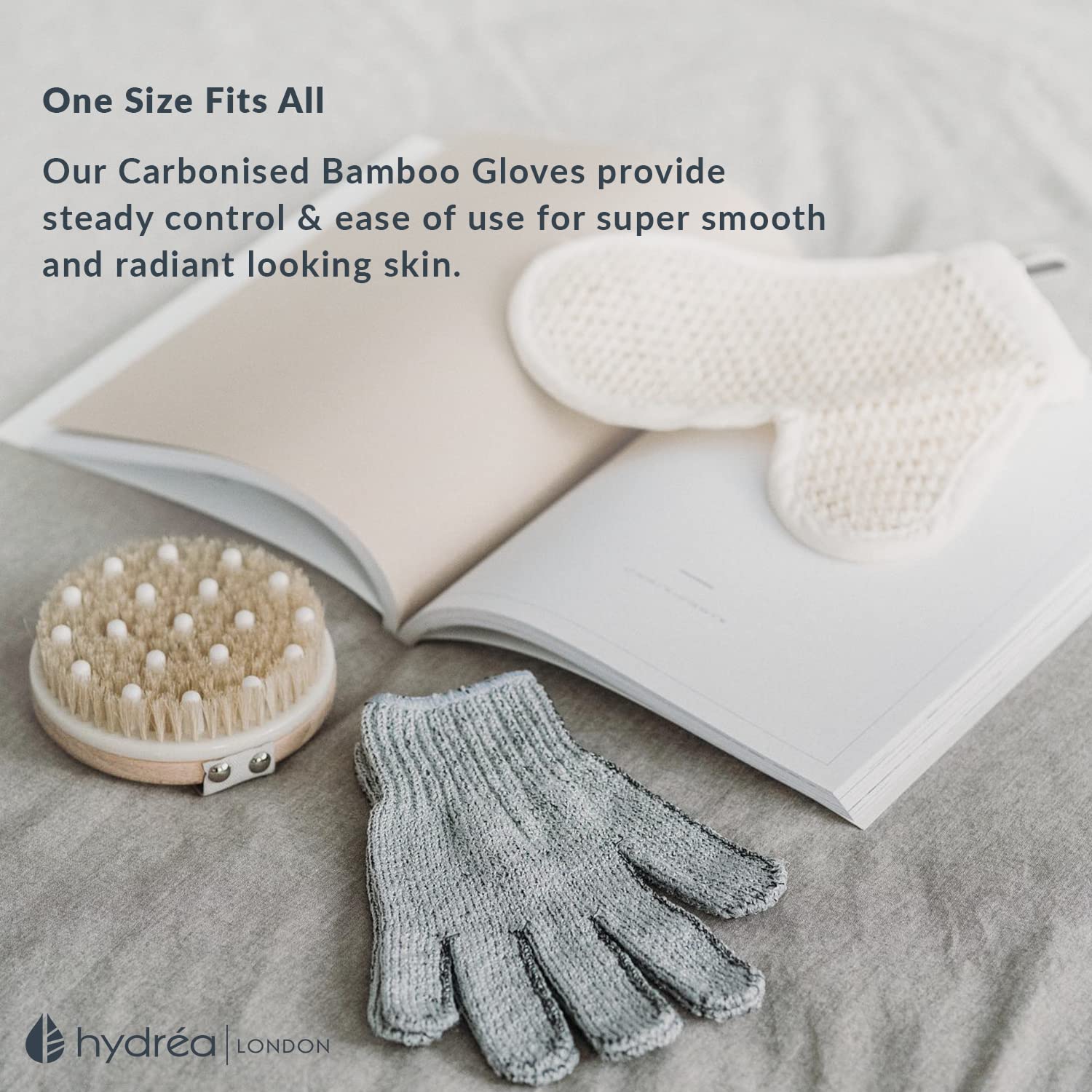 Hydrea London Exfoliating Gloves - Carbonised Bamboo Face Exfoliator & Body Scrubber For Men & Women - Deep-Cleansing & Smoothin