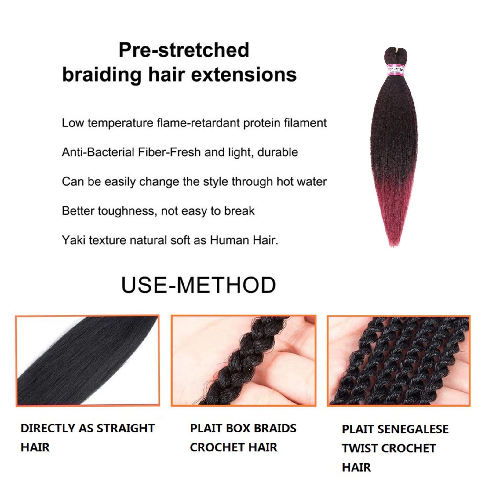 Pre-Stretched Braiding Hair Extensions-16 Inch 8 Packs Synthetic Braiding Hair Crochet Braids, Natural Easy Braid Crochet Hair,