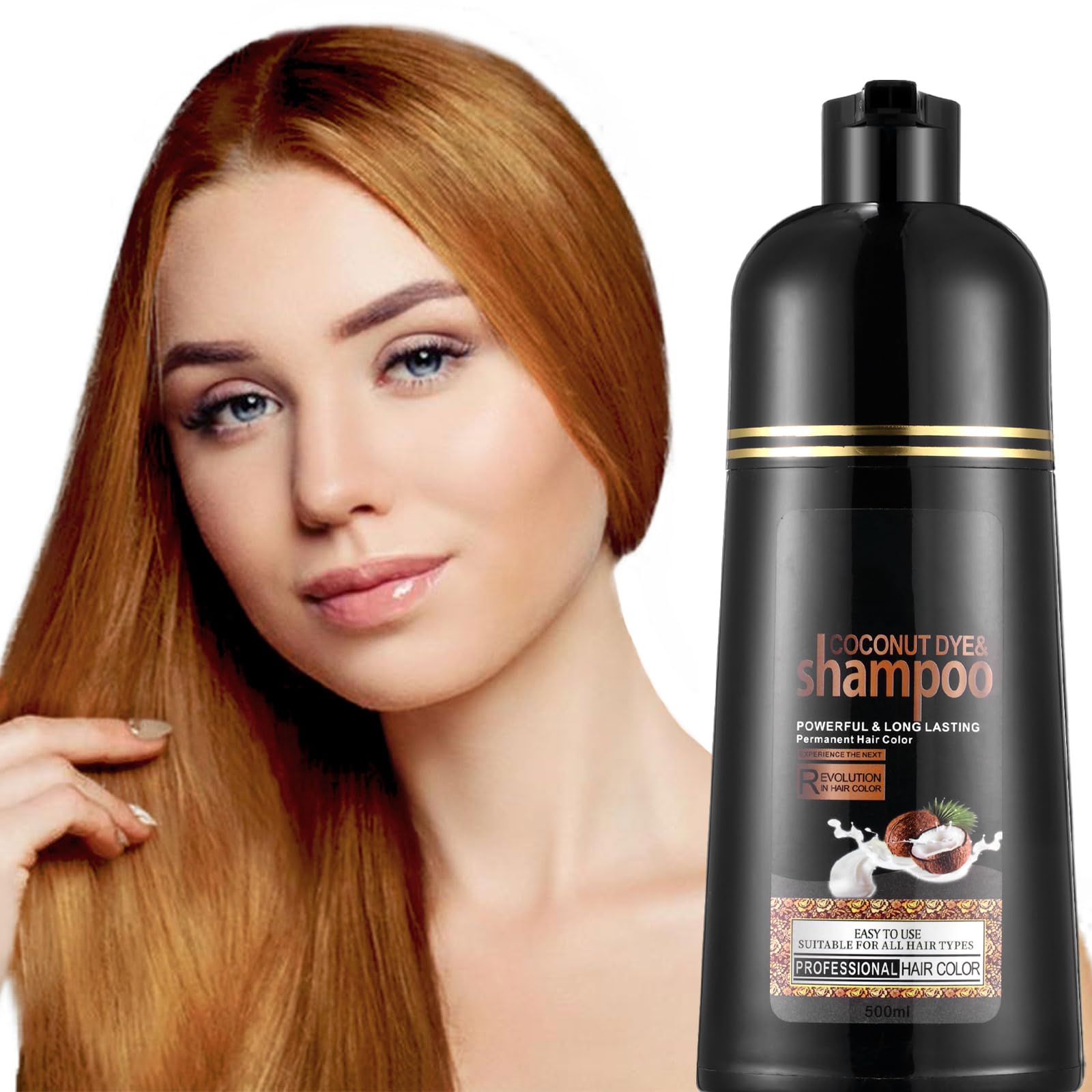 Instant Hair Color Shampoo with Herbal Coconut for Dark Hair - Easy to Use & long lasting Hair Dye for Women & Men, 16.90 FL OZ 